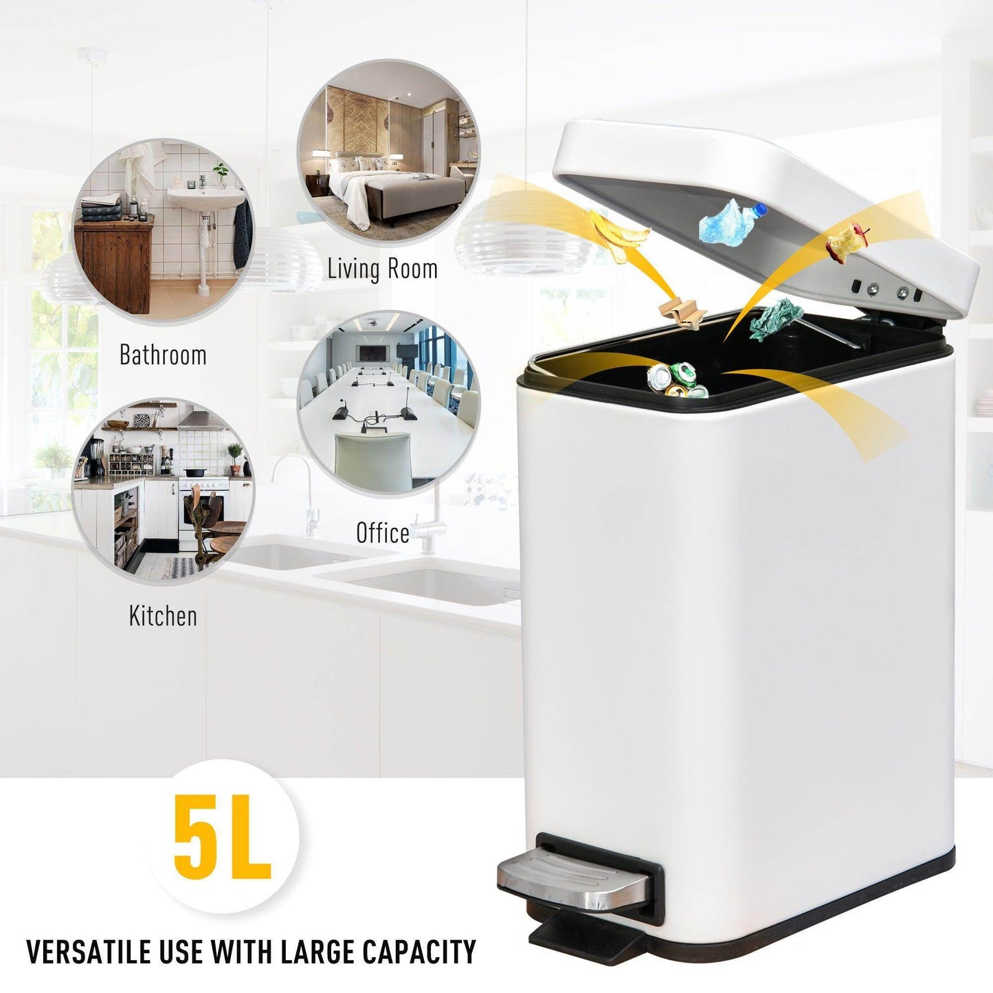 HOMCOM 5L Trash Can with Quiet-Close Lid - ALL4U RETAILER LTD