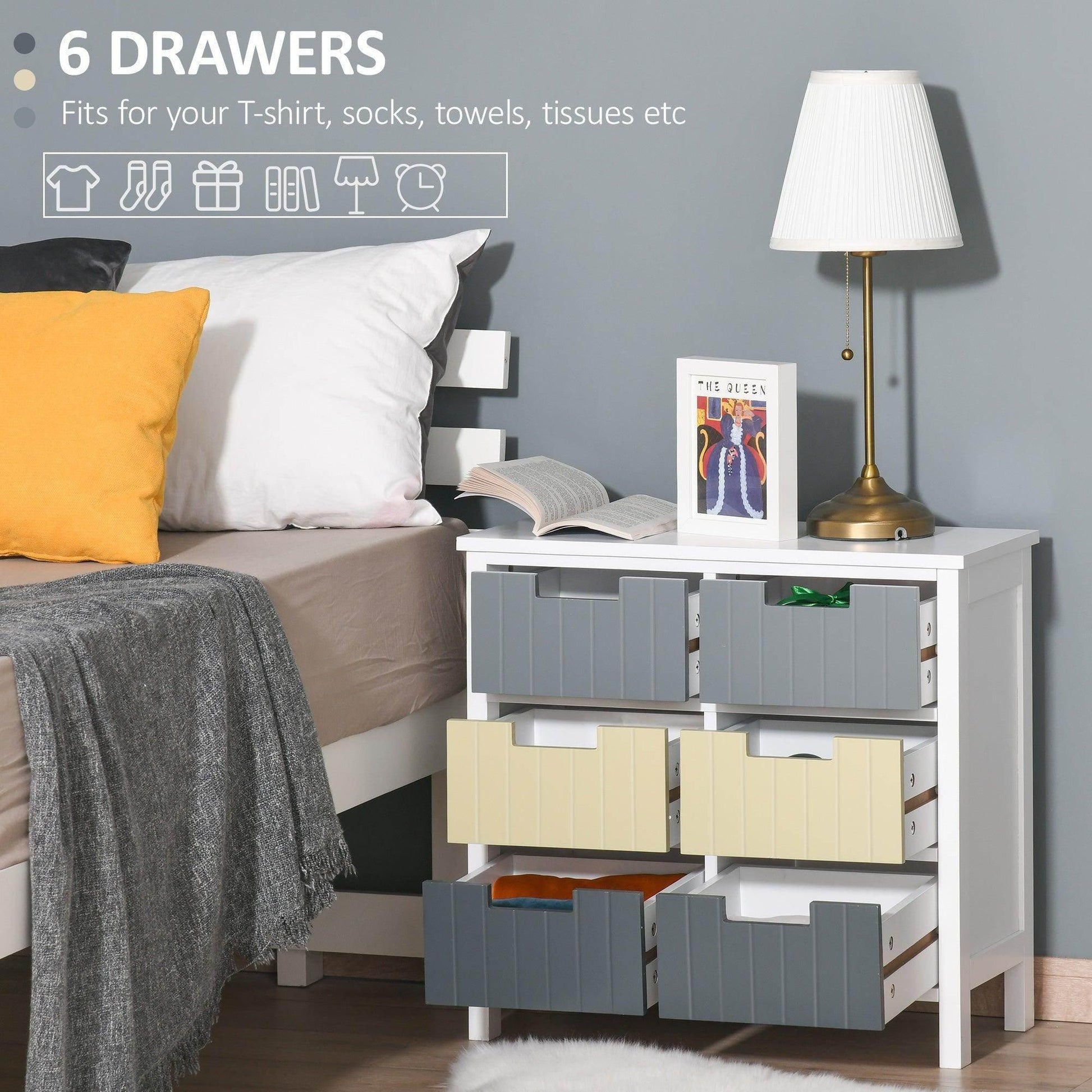 HOMCOM 6-Drawer Organiser Unit with Wood Top - ALL4U RETAILER LTD
