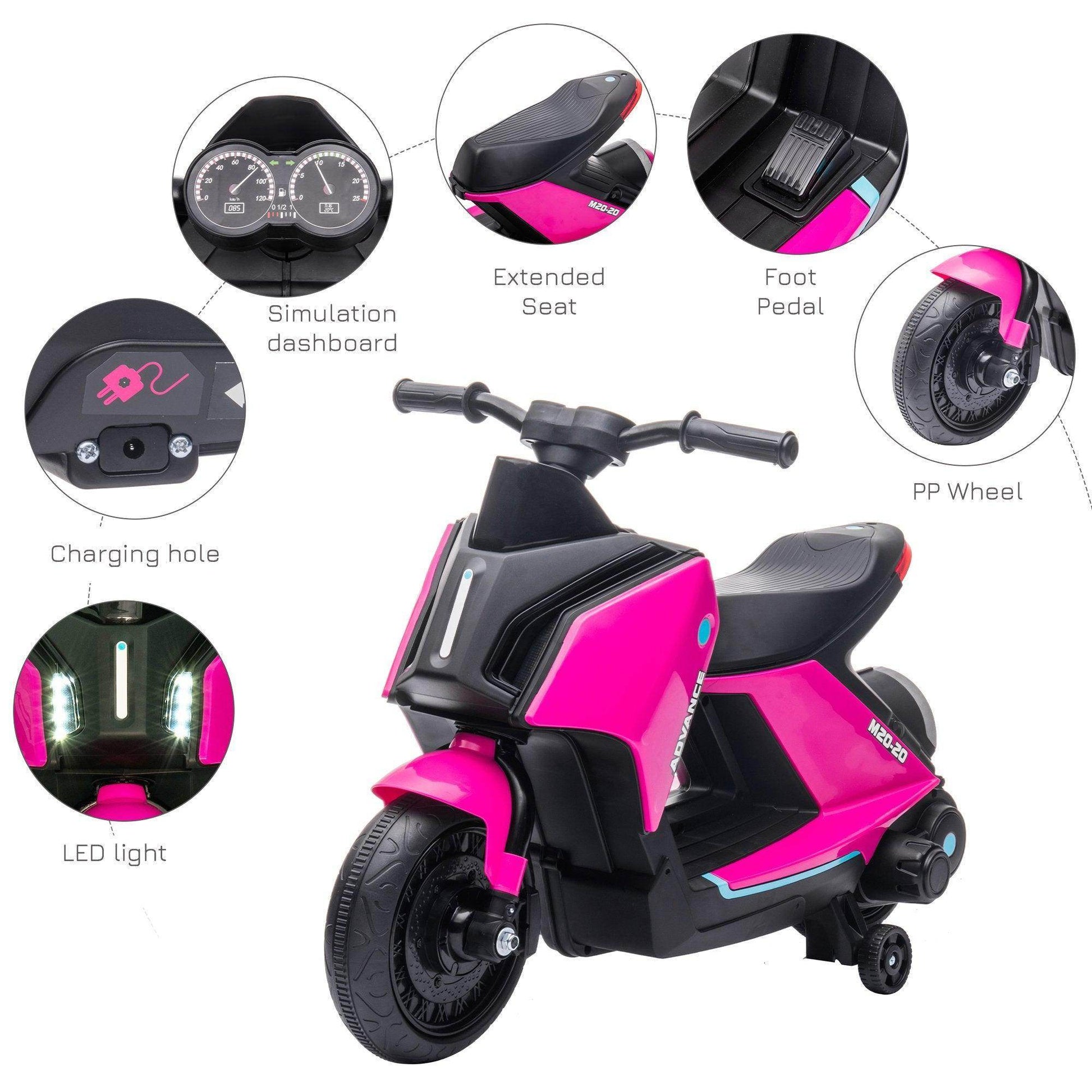 HOMCOM 6V Kids Electric Motorbike - Pink - ALL4U RETAILER LTD