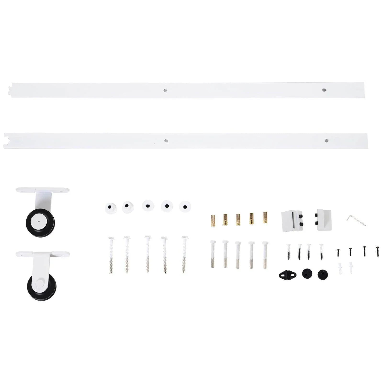 HOMCOM 6ft Sliding Door Track Kit - White Carbon Steel - ALL4U RETAILER LTD