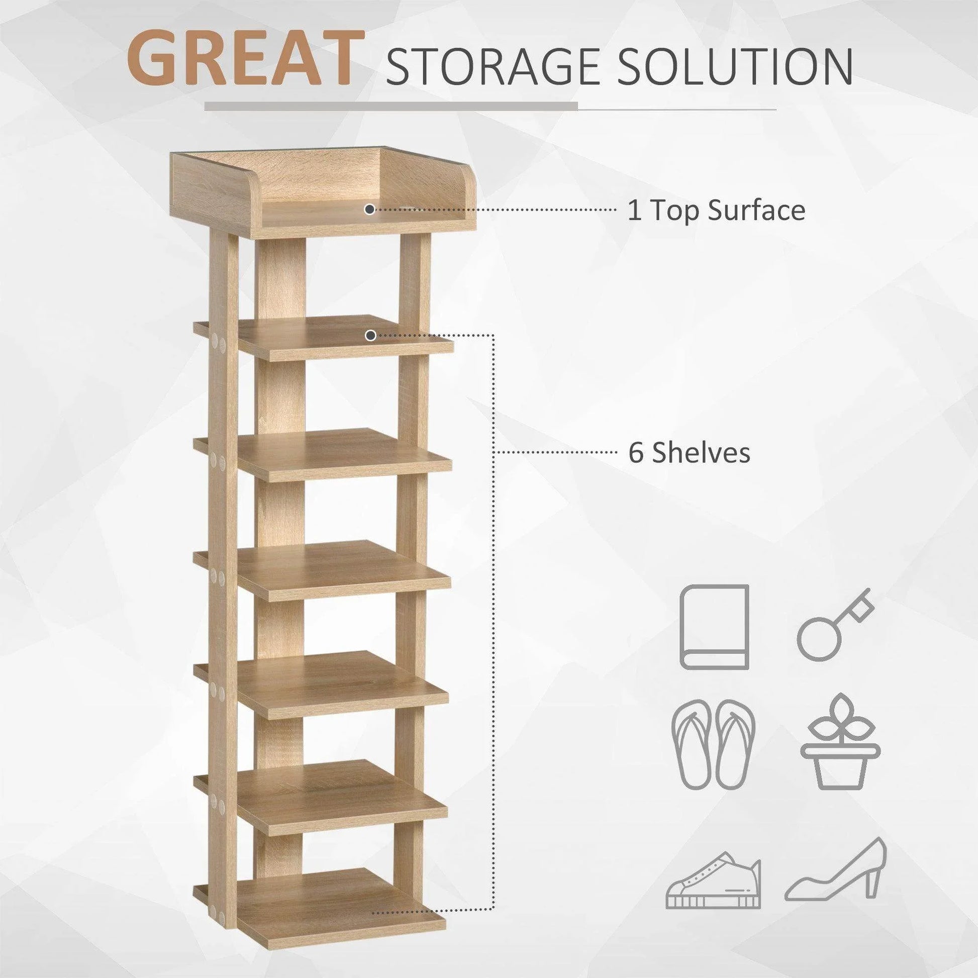 HOMCOM 7-Tier Wooden Shoe Rack Cabinet - ALL4U RETAILER LTD