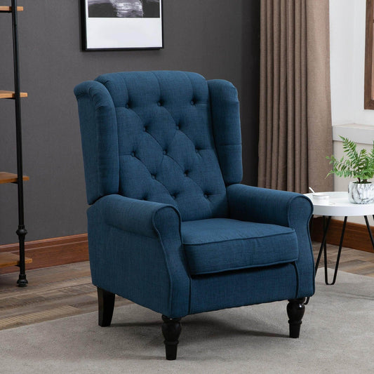 HOMCOM Accent Armchair Home Furniture Retro Tufted Club Wood Fabric Blue - ALL4U RETAILER LTD