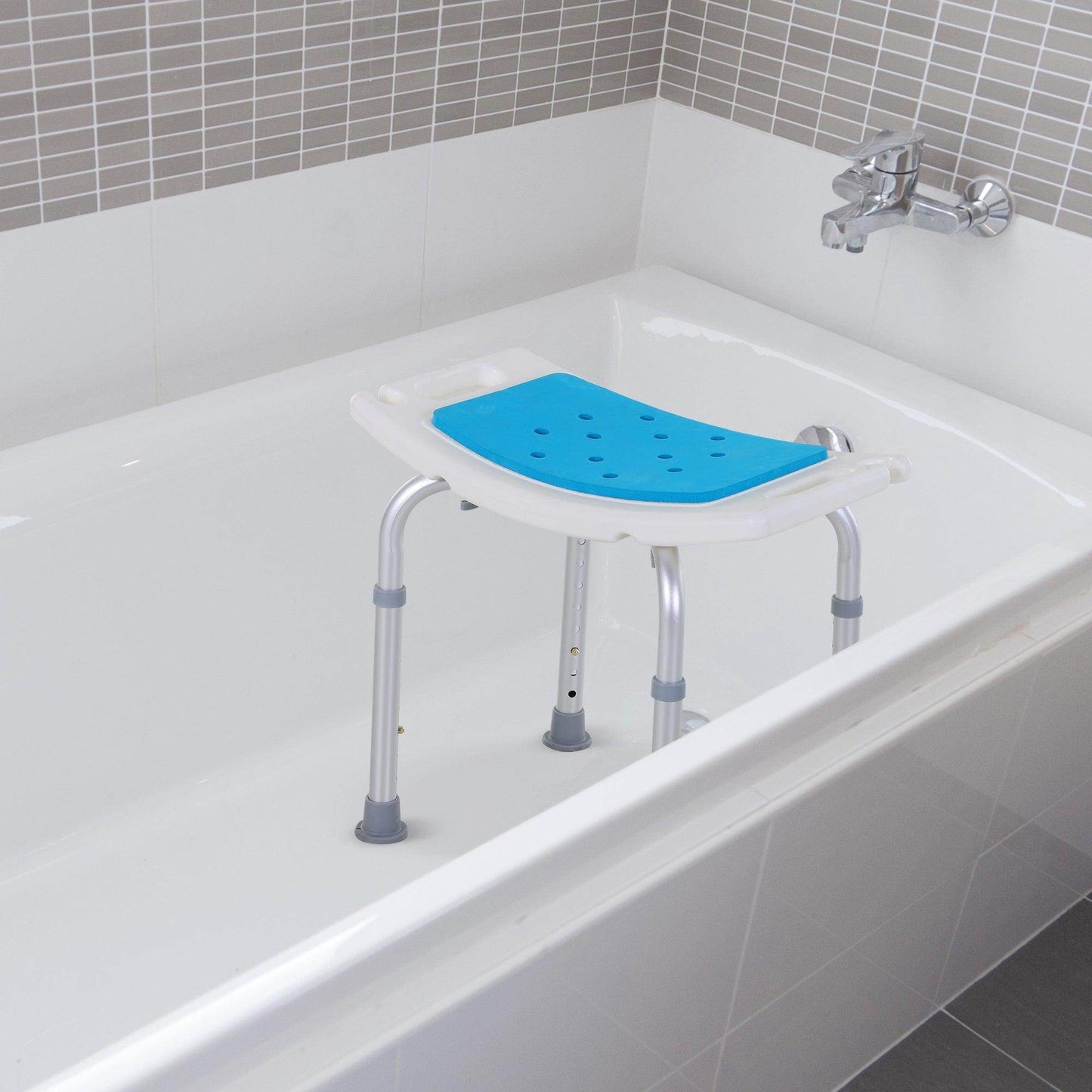 HOMCOM Adjustable Aluminium Bath Chair - Blue - ALL4U RETAILER LTD