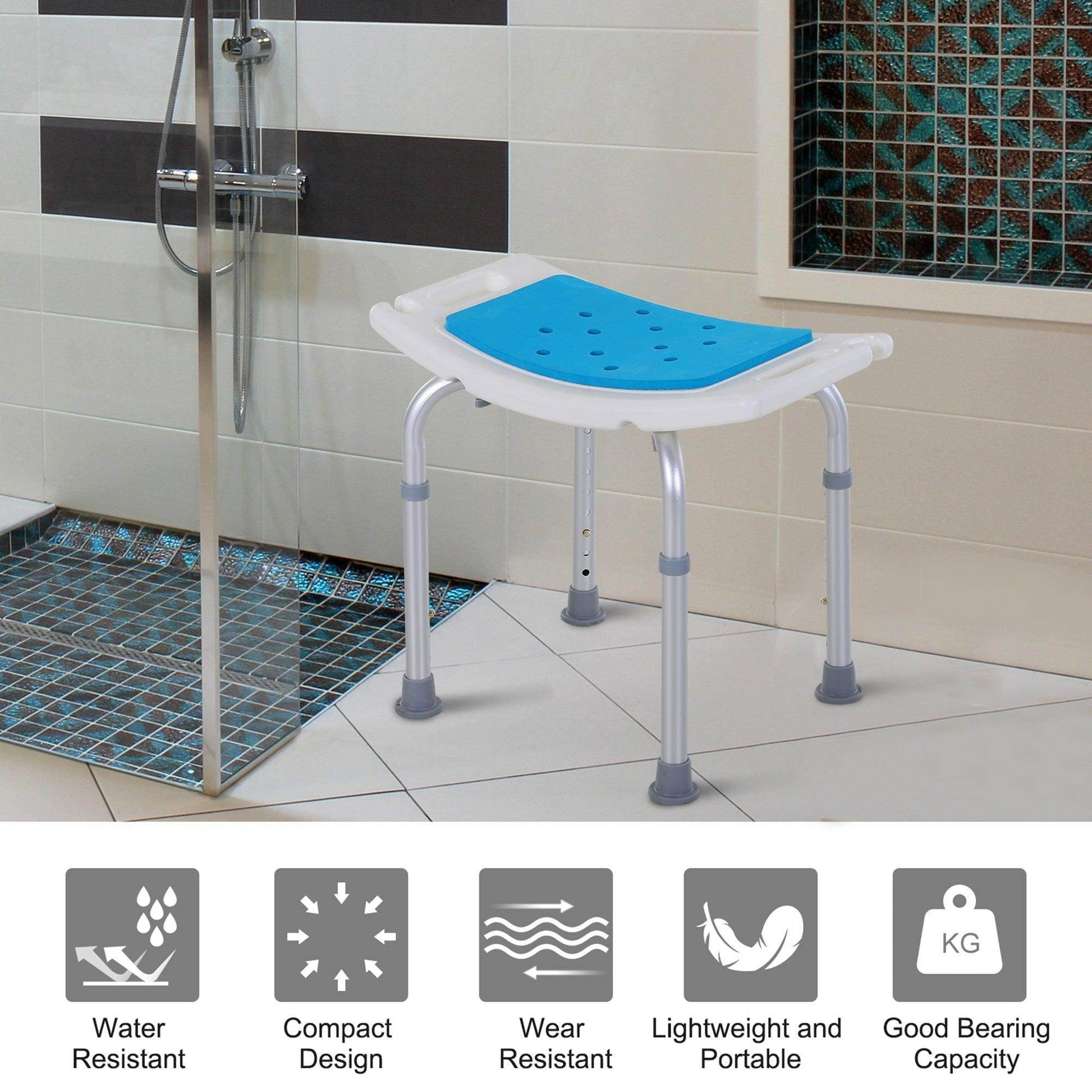 HOMCOM Adjustable Aluminium Bath Chair - Blue - ALL4U RETAILER LTD