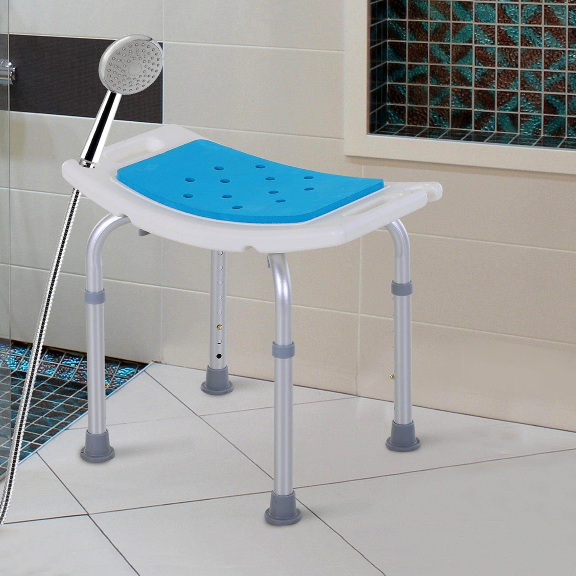HOMCOM Adjustable Aluminium Bath Chair - Blue - ALL4U RETAILER LTD