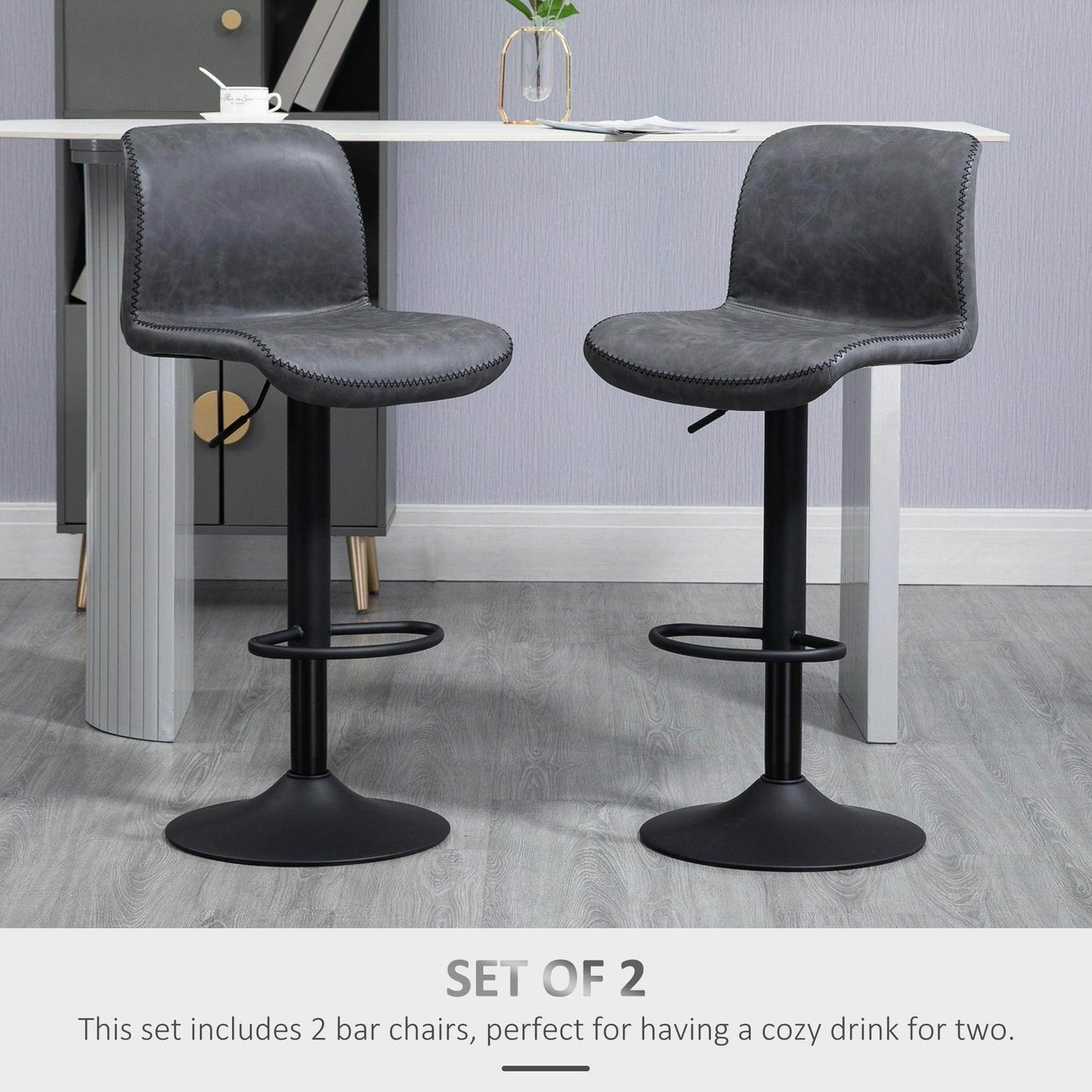HOMCOM Adjustable Height Bar Stool - Dark Grey - ALL4U RETAILER LTD