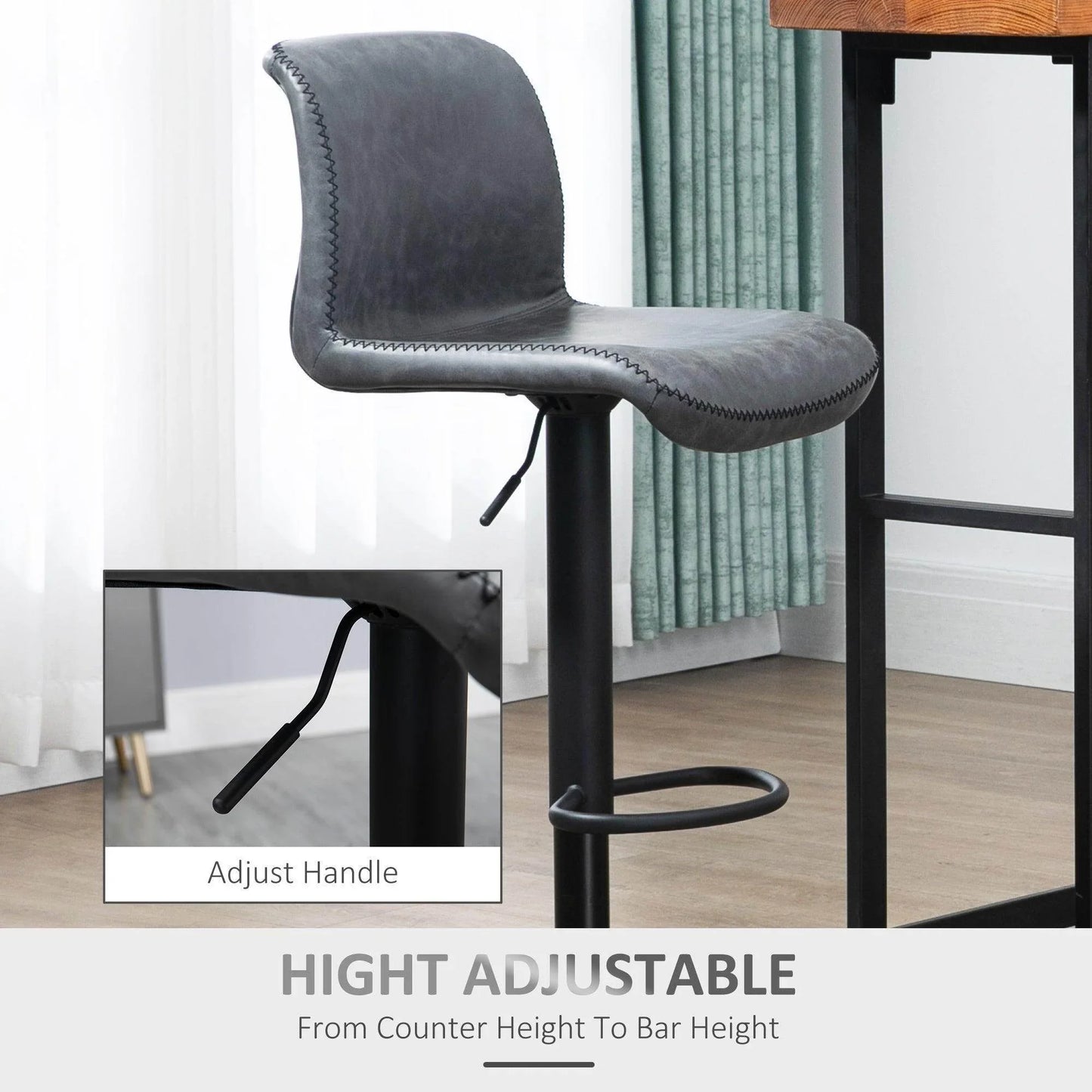HOMCOM Adjustable Height Bar Stool - Dark Grey - ALL4U RETAILER LTD
