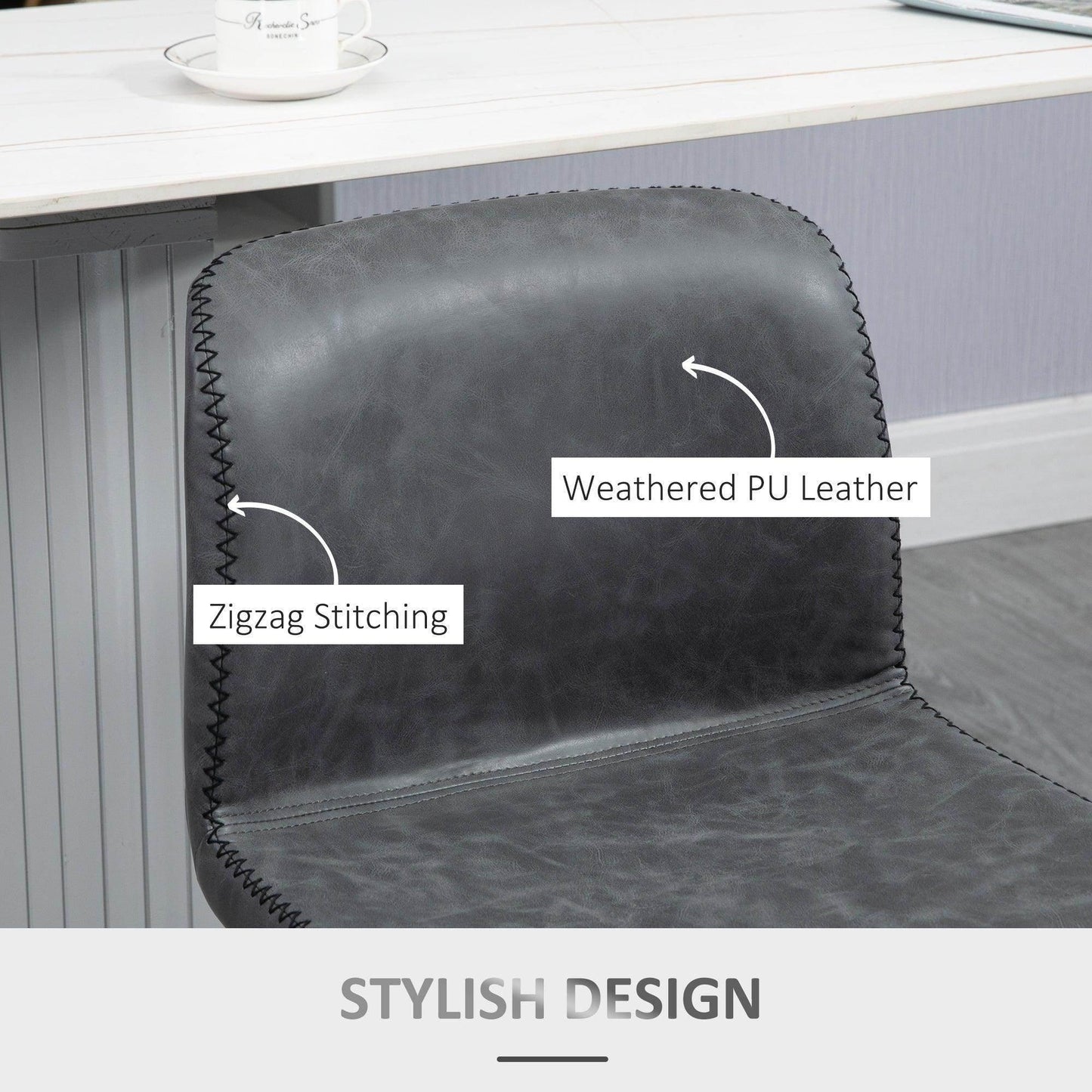 HOMCOM Adjustable Height Bar Stool - Dark Grey - ALL4U RETAILER LTD