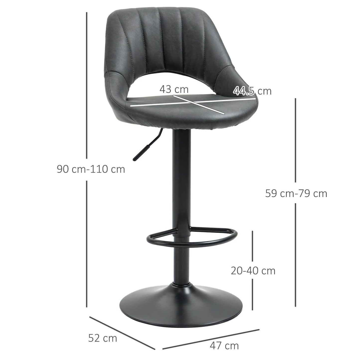 HOMCOM Adjustable PU Leather Barstools - Set of 2 - ALL4U RETAILER LTD