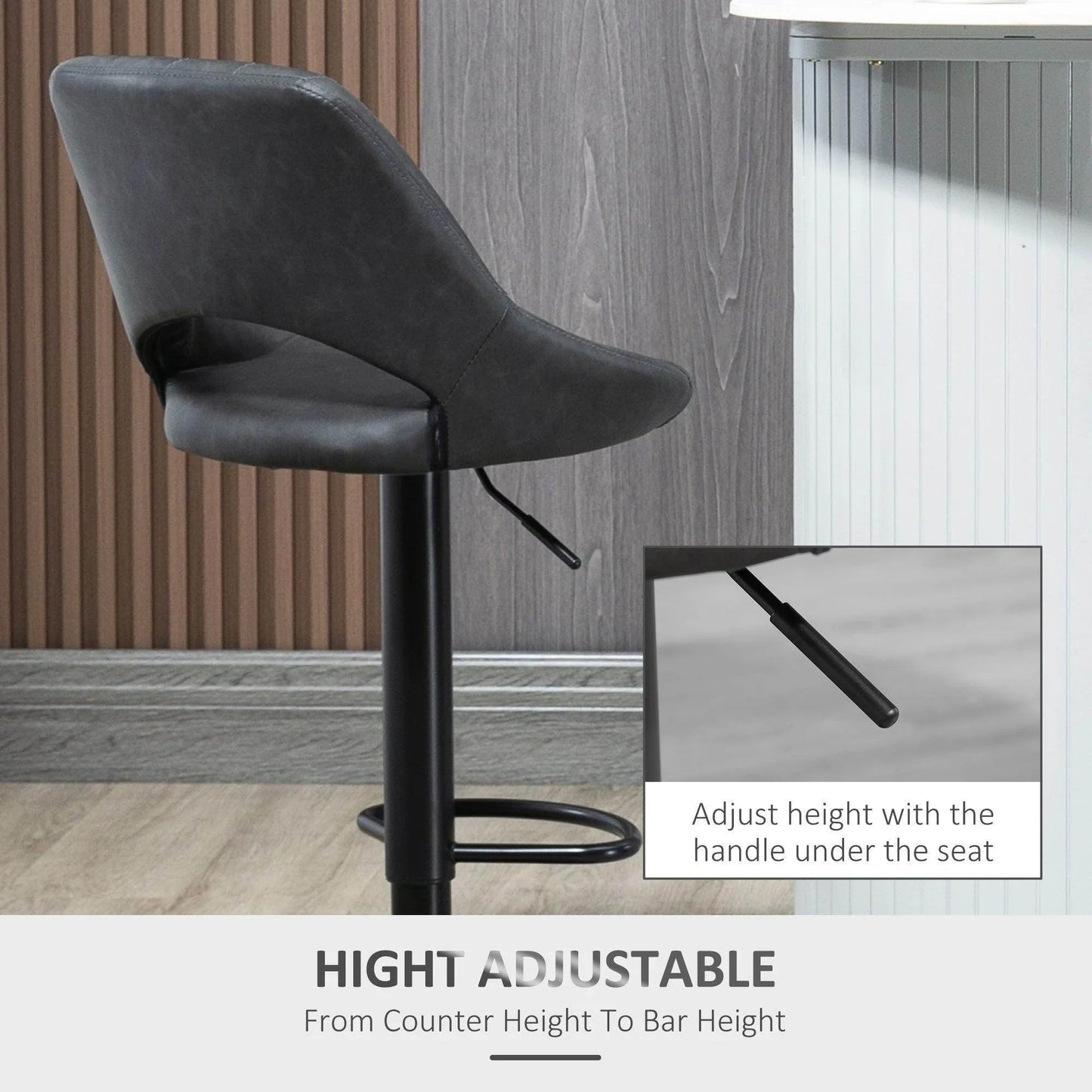 HOMCOM Adjustable PU Leather Barstools - Set of 2 - ALL4U RETAILER LTD