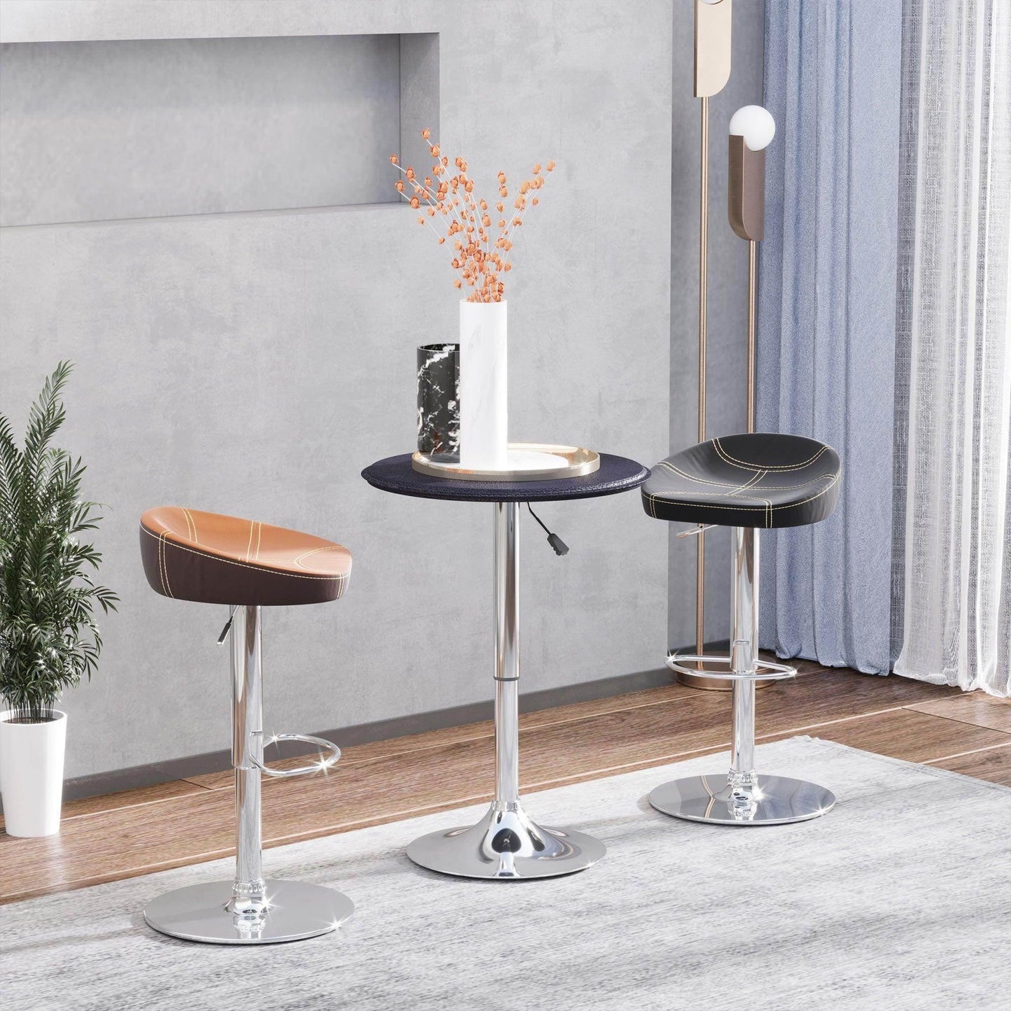 HOMCOM Adjustable Round Bar Table with Leather Top - Black - ALL4U RETAILER LTD