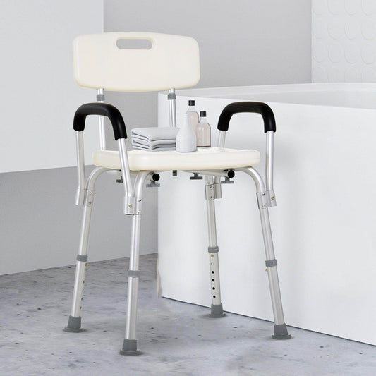 HOMCOM Adjustable Shower Bench with Back and Armrest - ALL4U RETAILER LTD