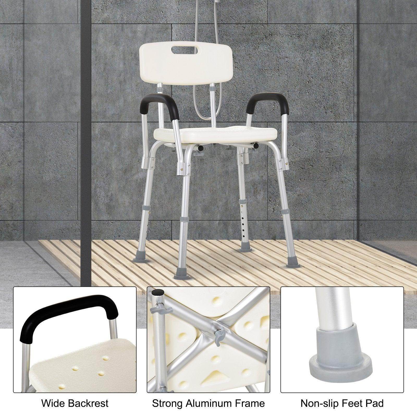 HOMCOM Adjustable Shower Bench with Back and Armrest - ALL4U RETAILER LTD