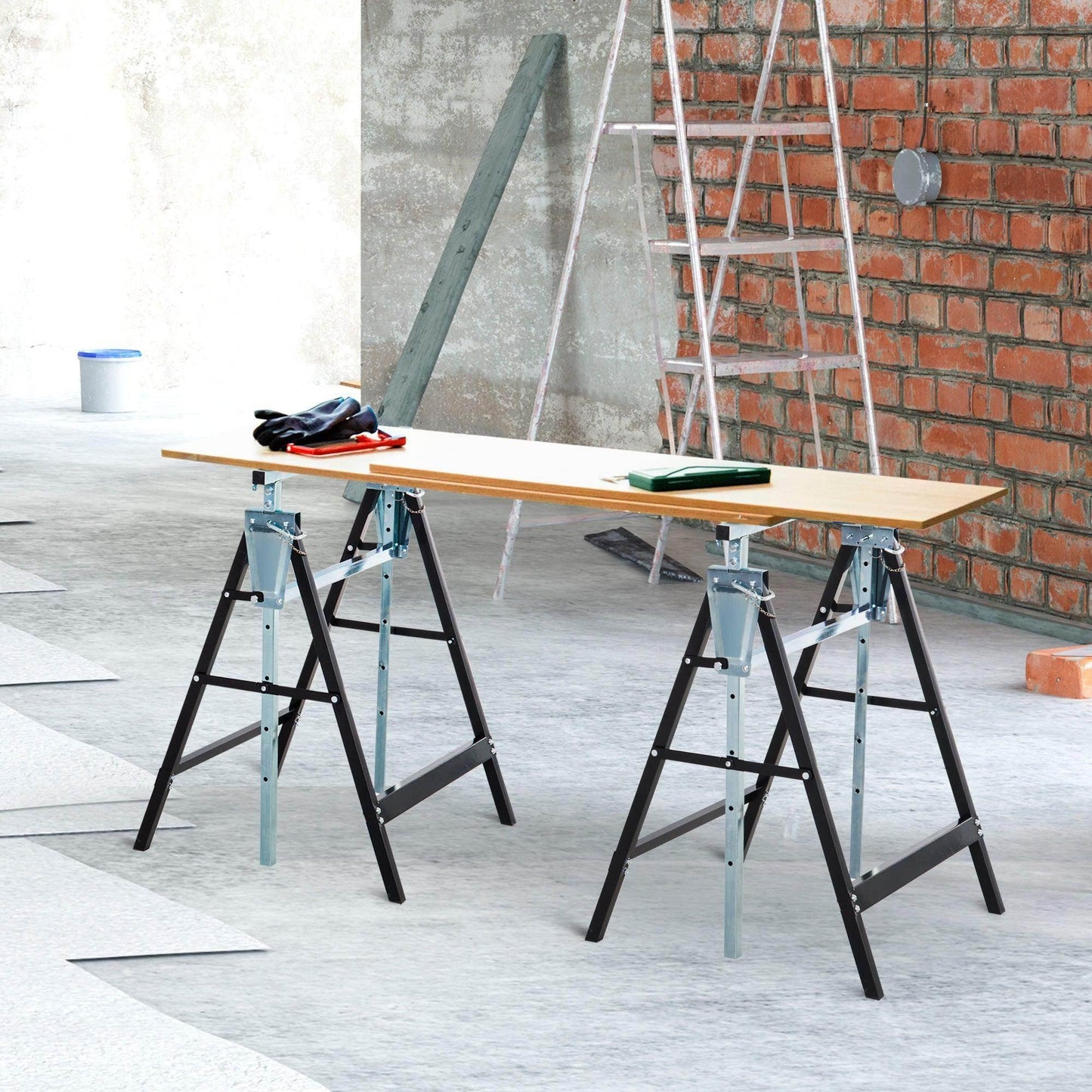 HOMCOM Adjustable Steel Work Bench Trestles - 2 Pack - ALL4U RETAILER LTD