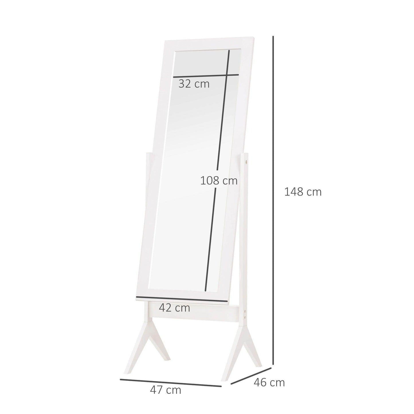 HOMCOM Adjustable White Dressing Mirror - 148x47cm - ALL4U RETAILER LTD