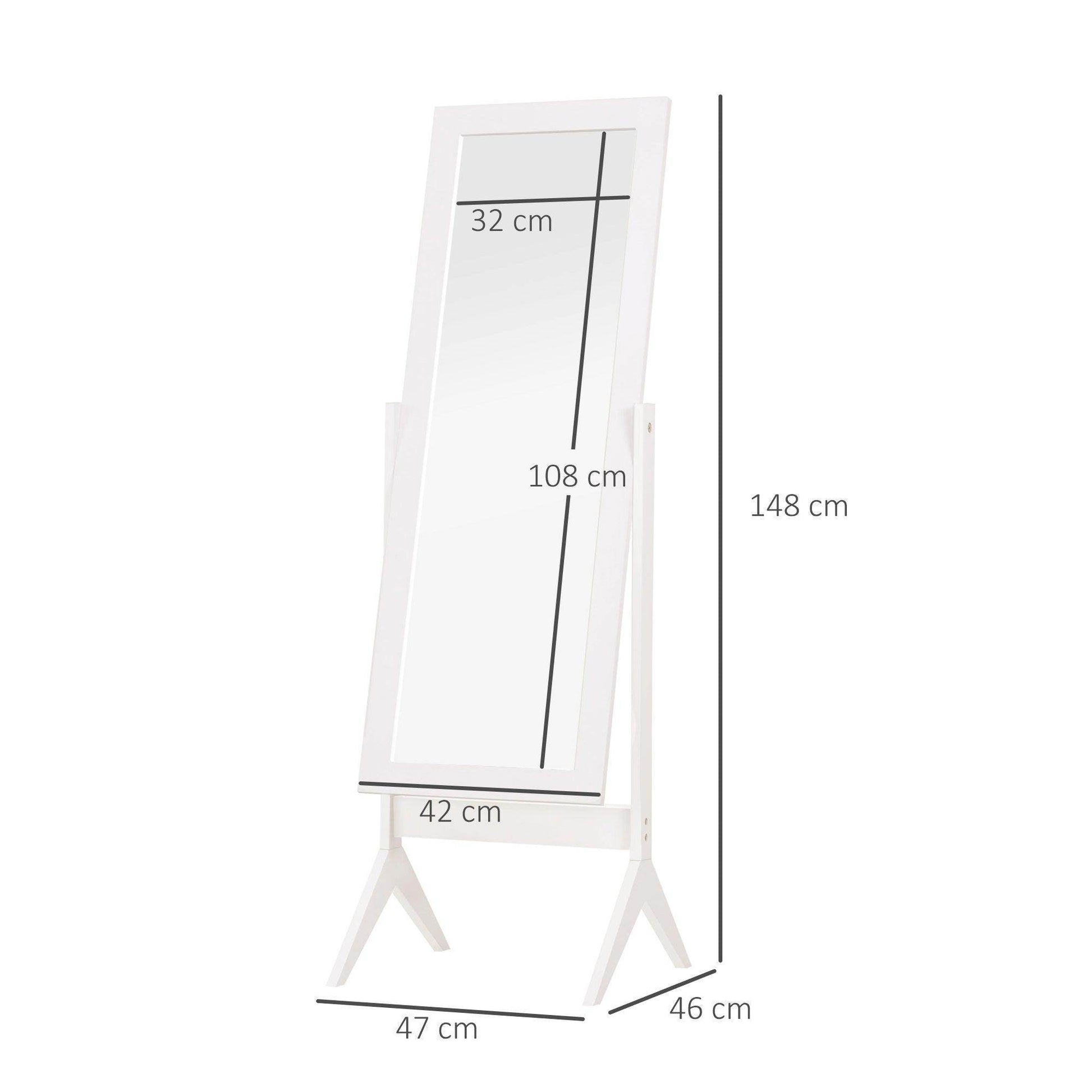 HOMCOM Adjustable White Dressing Mirror - 148x47cm - ALL4U RETAILER LTD