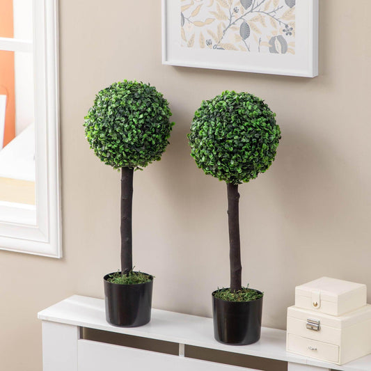HOMCOM Artificial Boxwood Ball Trees - Set of 2 for Home - ALL4U RETAILER LTD