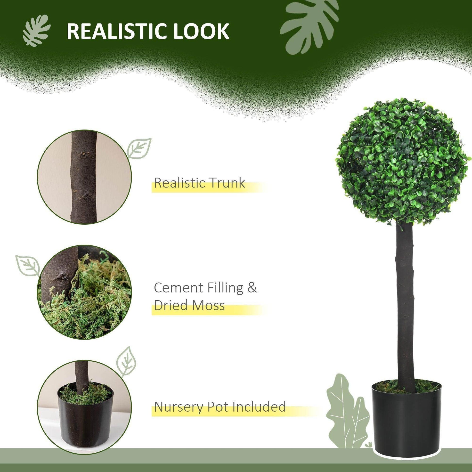 HOMCOM Artificial Boxwood Ball Trees - Set of 2 for Home - ALL4U RETAILER LTD