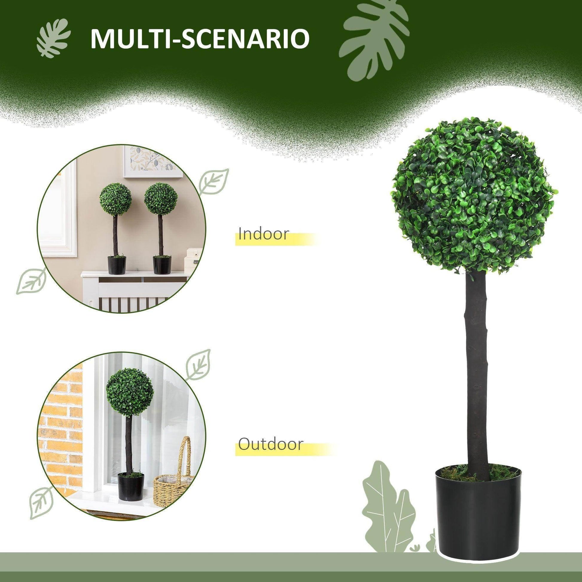 HOMCOM Artificial Boxwood Ball Trees - Set of 2 for Home - ALL4U RETAILER LTD