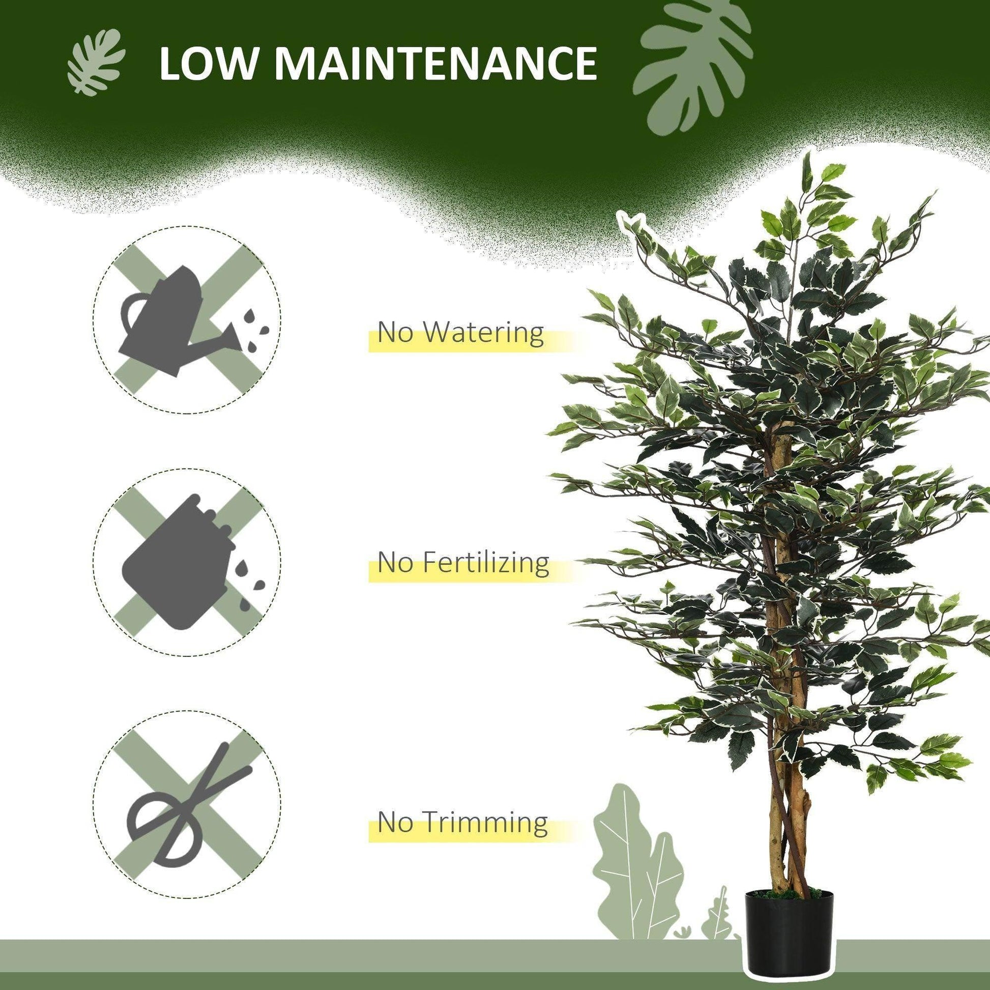 HOMCOM Artificial Ficus Tree with Lifelike Leaves and Natural Trunks Green - ALL4U RETAILER LTD
