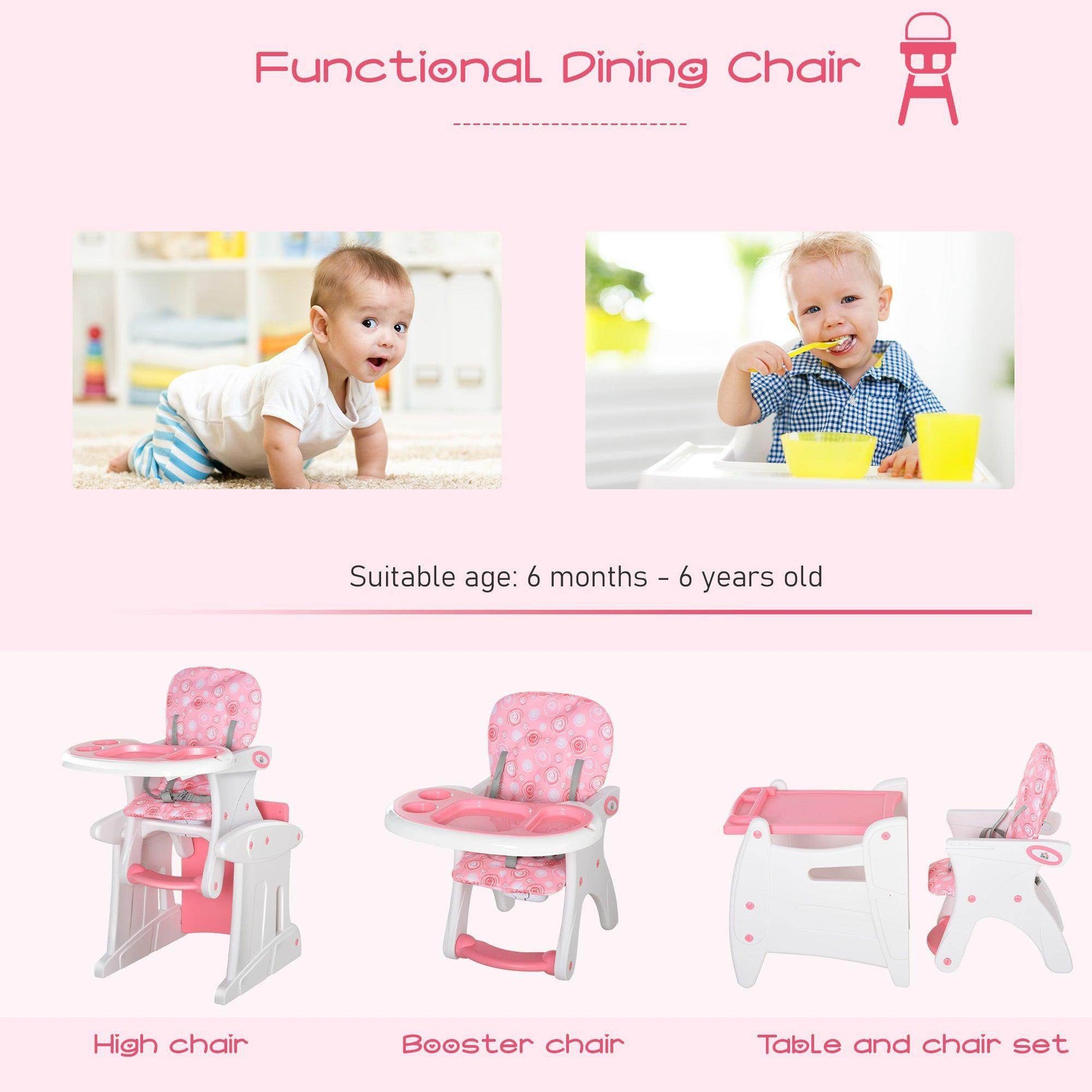 HOMCOM Baby Booster High Chair - Pink - ALL4U RETAILER LTD