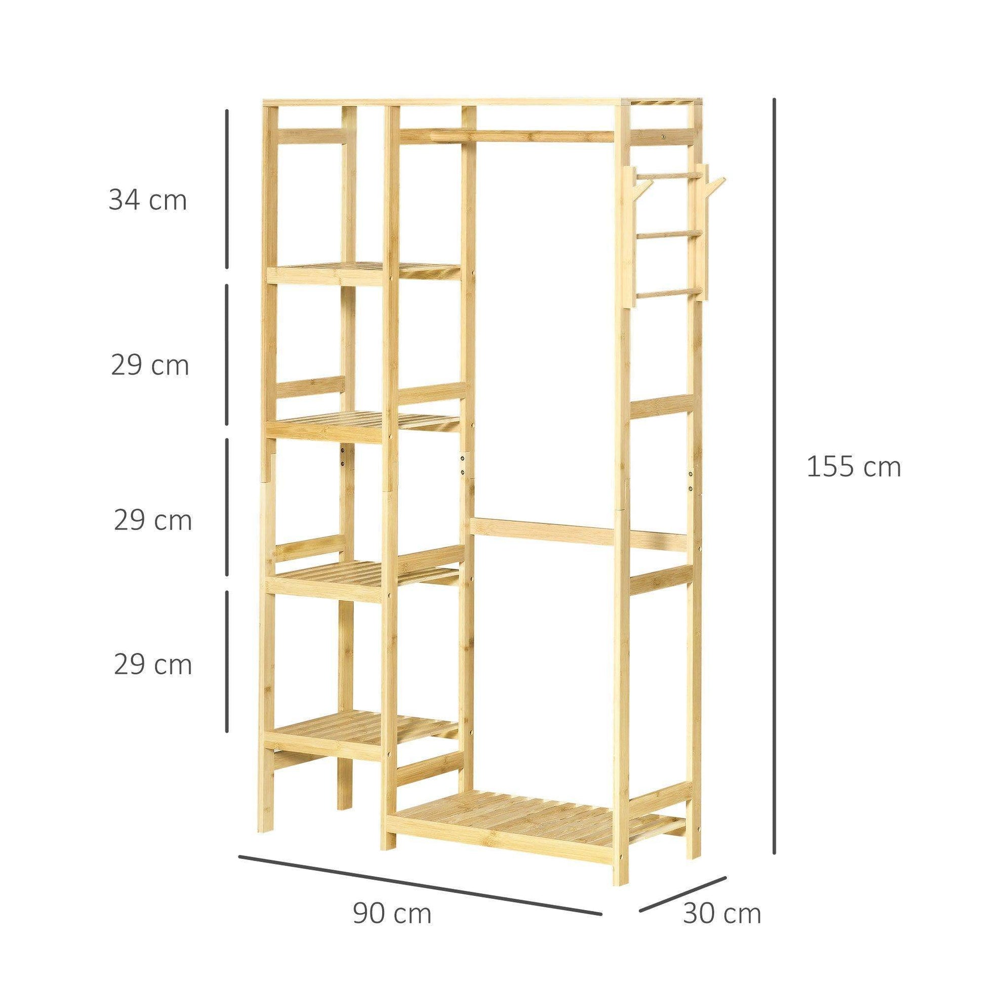 HOMCOM Bamboo Garment Rack with Storage Shelf - Natural - ALL4U RETAILER LTD