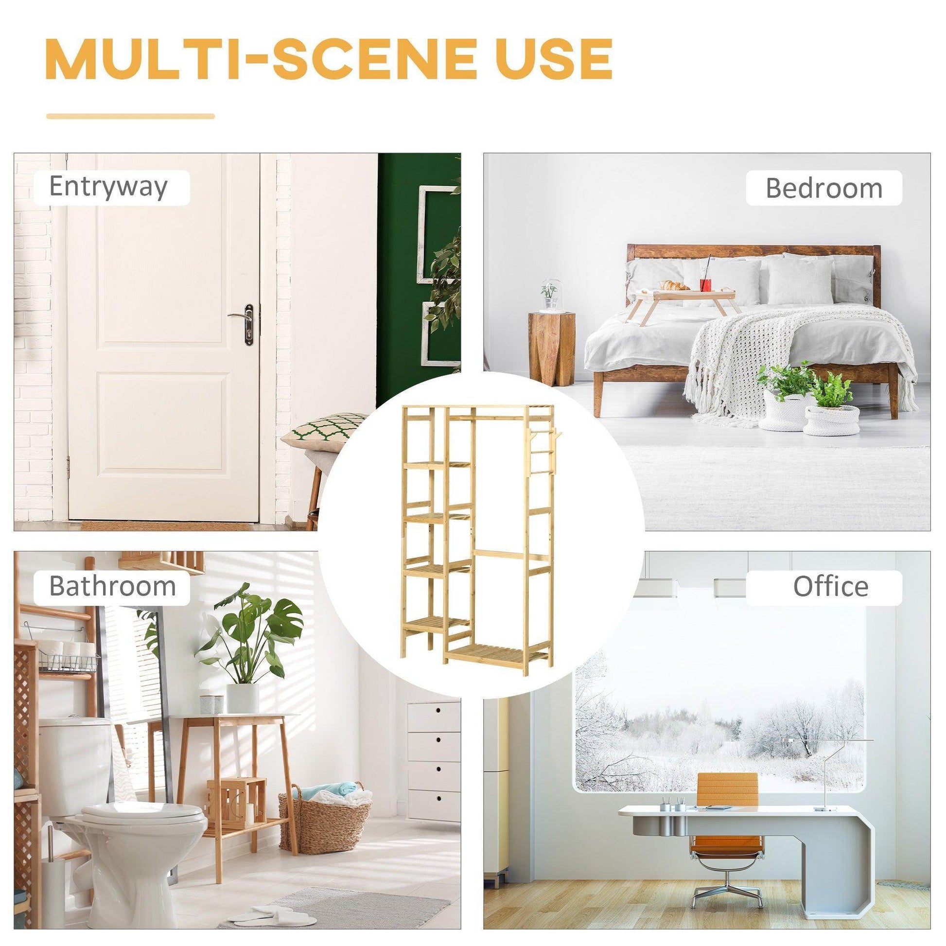 HOMCOM Bamboo Garment Rack with Storage Shelf - Natural - ALL4U RETAILER LTD