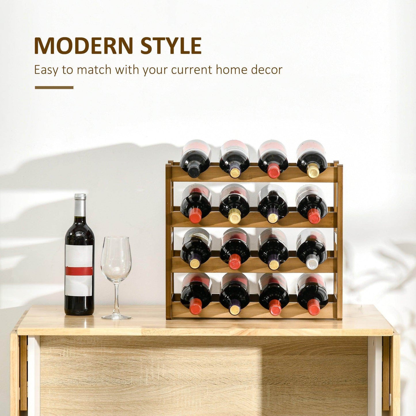 HOMCOM Bamboo Wine Rack for 16 Bottles - Organise and Display - ALL4U RETAILER LTD