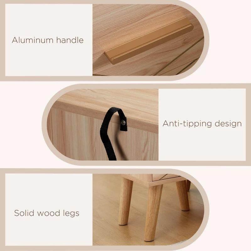 HOMCOM Bedside Cabinet - Scandinavian Bedside Table with Drawers and Wood Legs - Natural Wood Finish - ALL4U RETAILER LTD