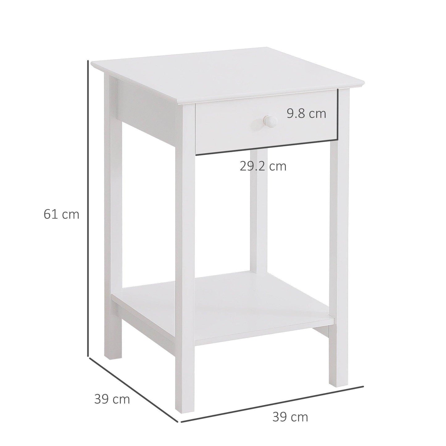 HOMCOM Bedside Table Cabinet White Night Stand - ALL4U RETAILER LTD