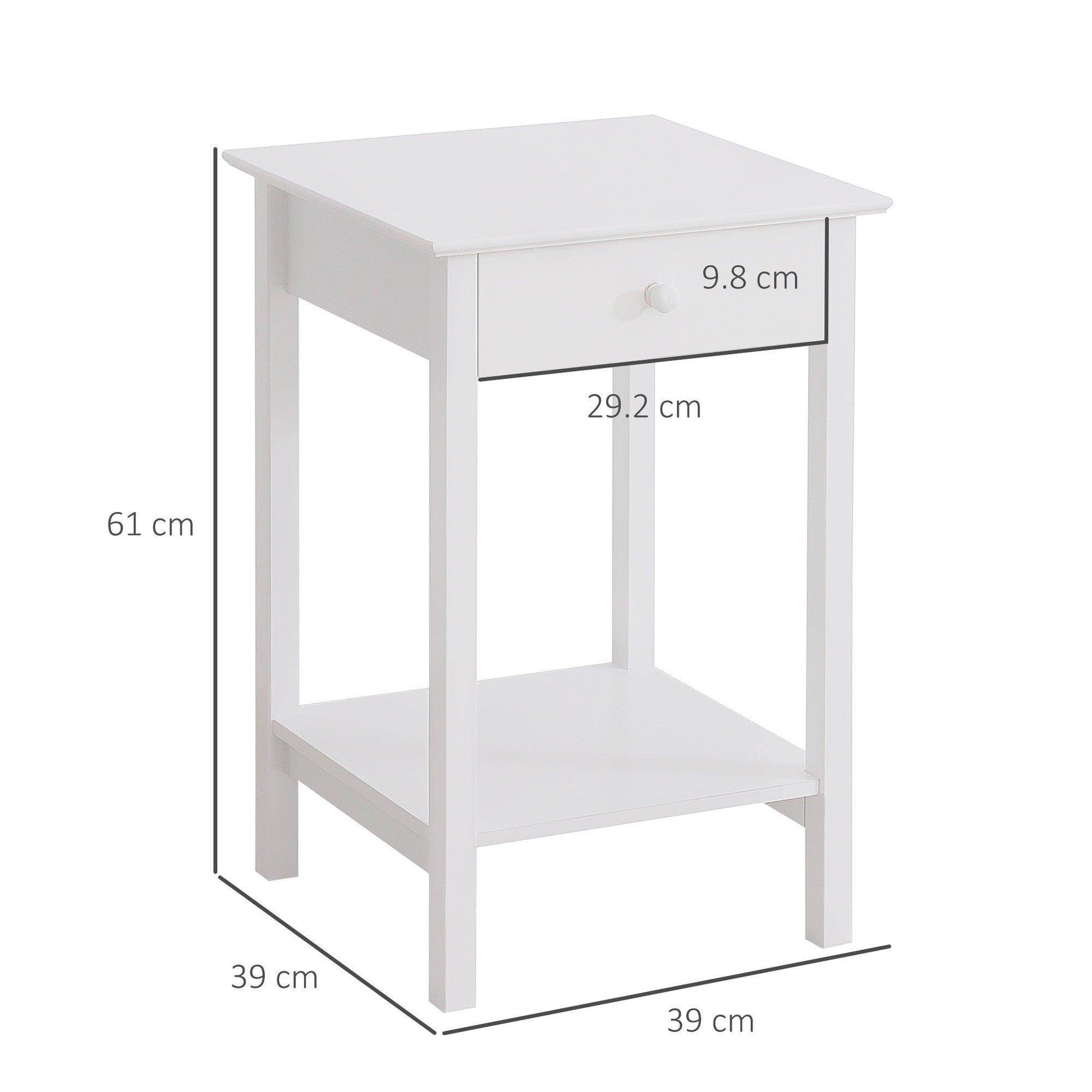HOMCOM Bedside Table Cabinet White Night Stand - ALL4U RETAILER LTD