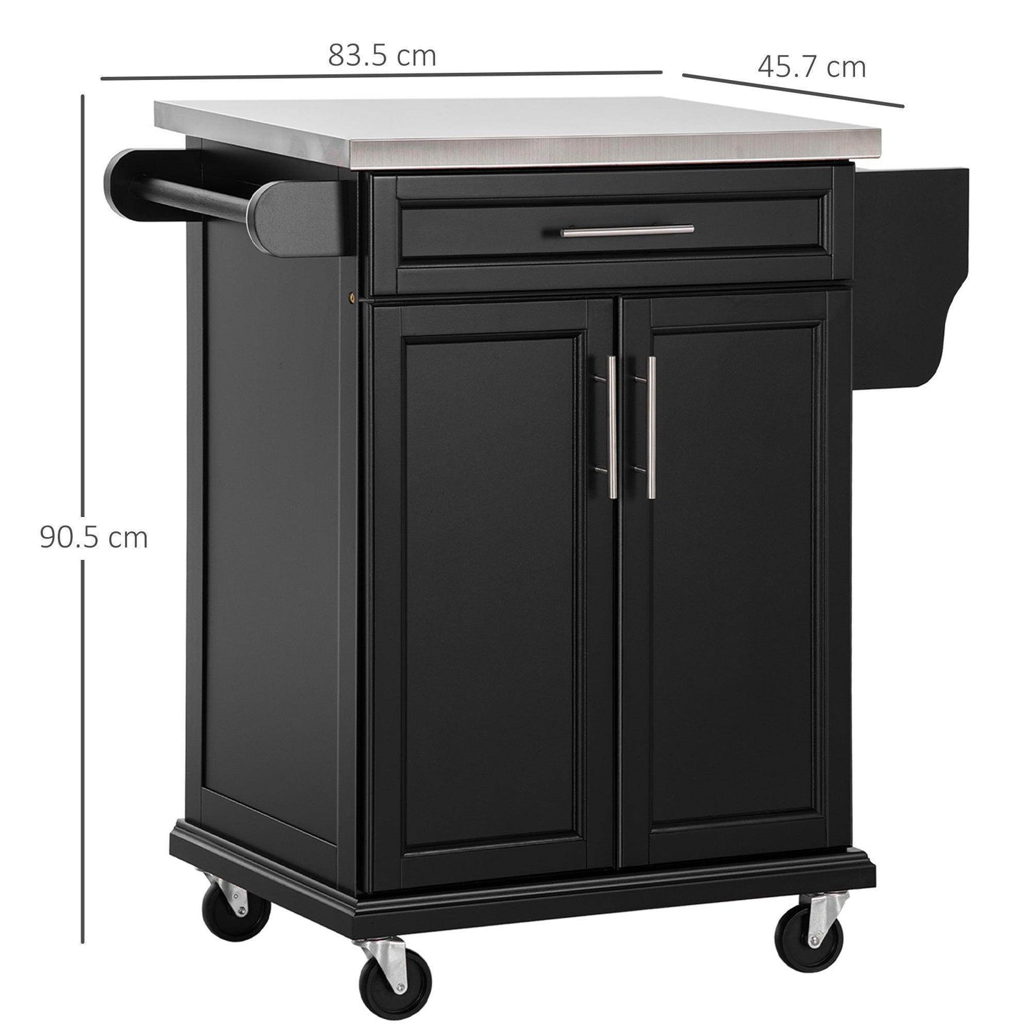 HOMCOM Black Kitchen Island - Stainless Steel Top - ALL4U RETAILER LTD