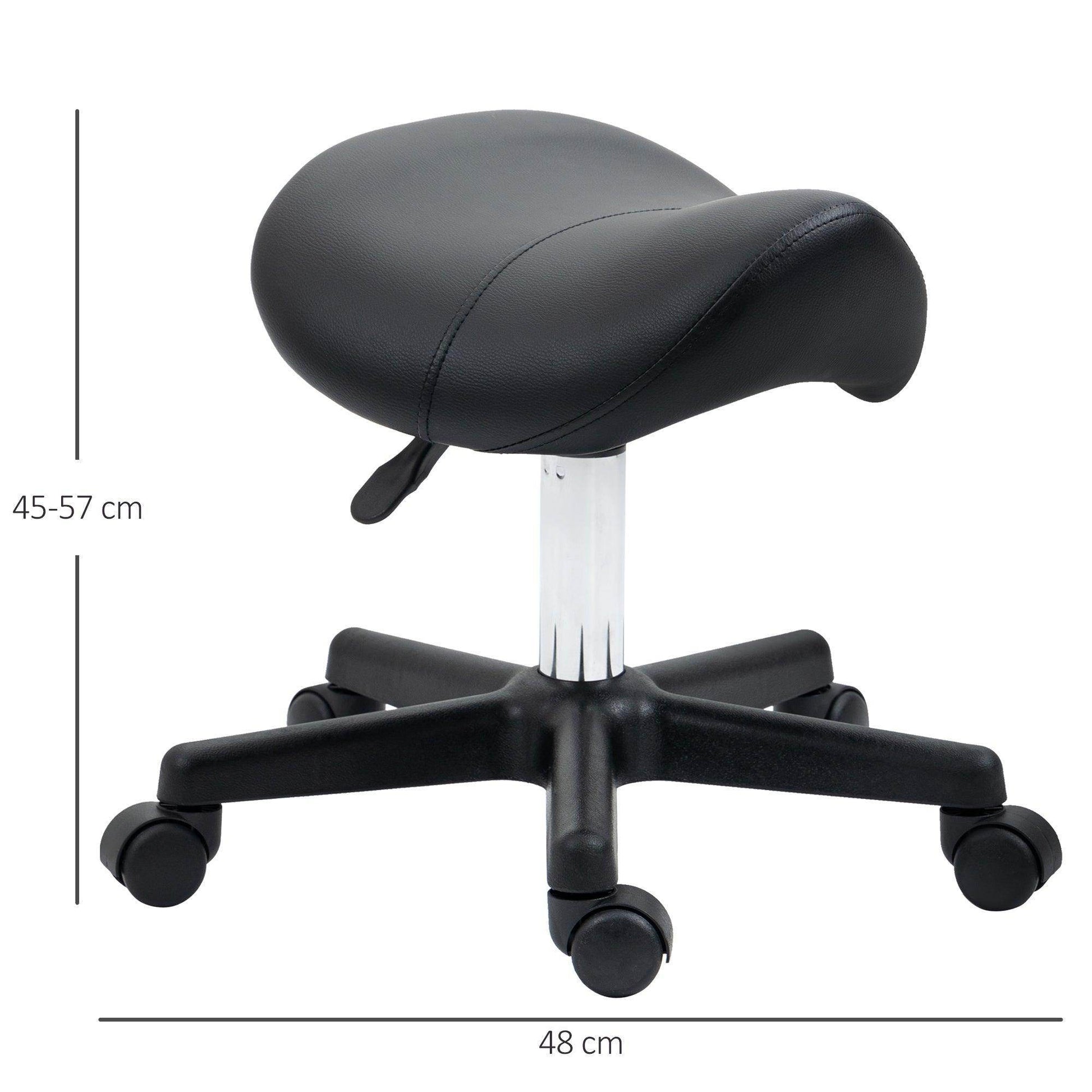 HOMCOM Black Leather Salon Stool with Adjustable Height - ALL4U RETAILER LTD