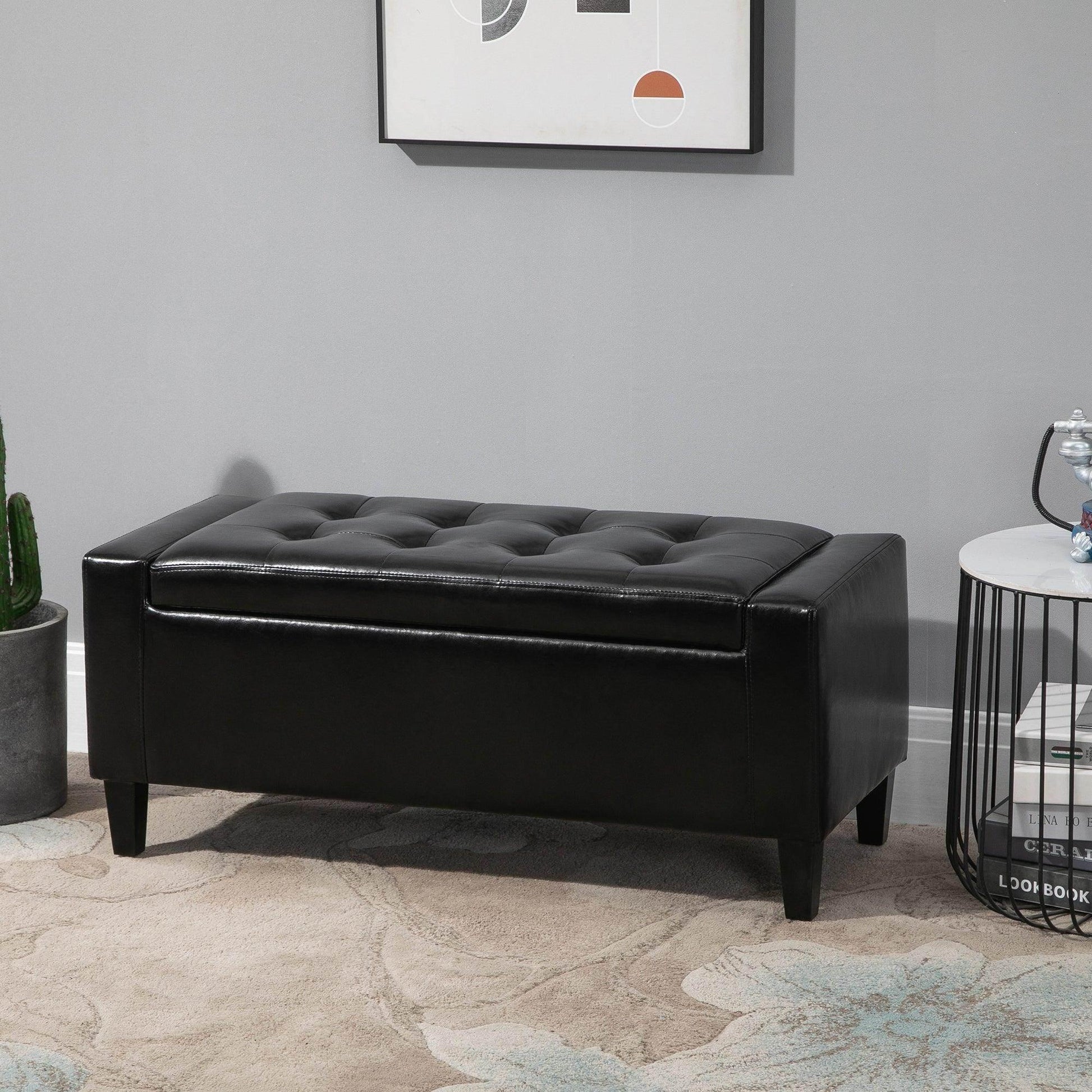 HOMCOM Black Ottoman Storage Bench - 92L x 40W x 40H cm - ALL4U RETAILER LTD