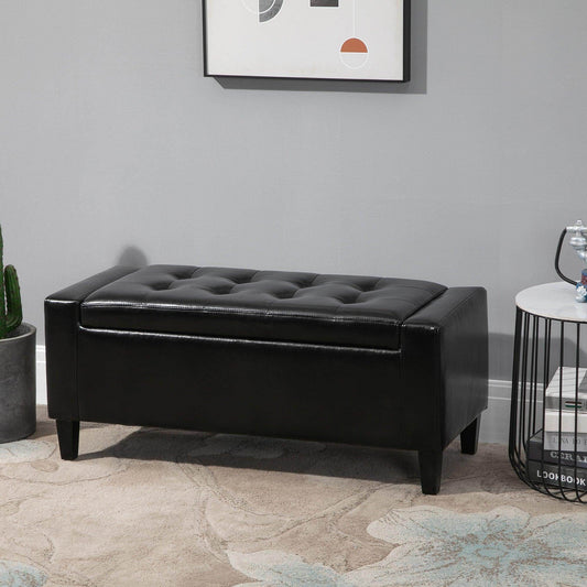HOMCOM Black Ottoman Storage Bench - 92L x 40W x 40H cm - ALL4U RETAILER LTD