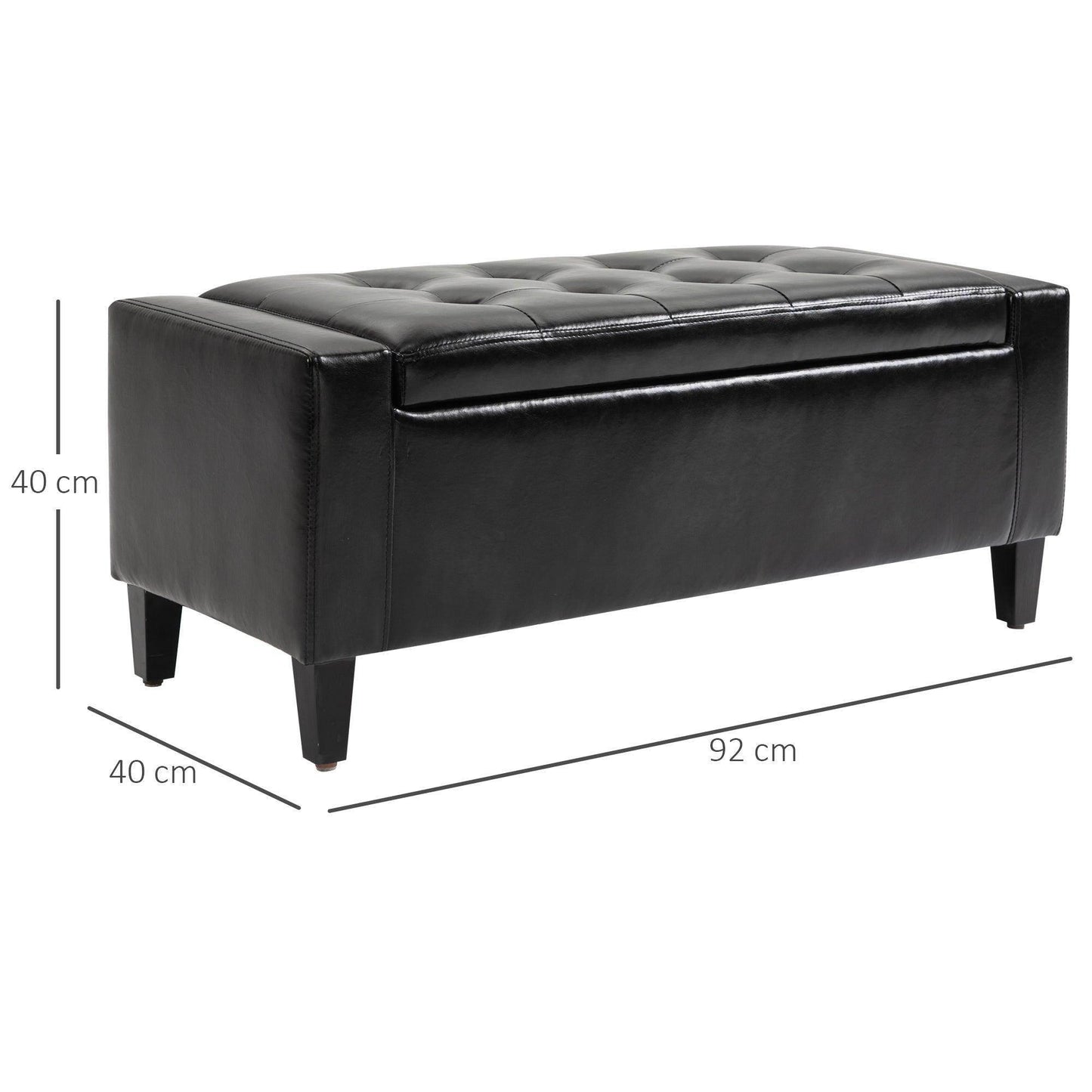 HOMCOM Black Ottoman Storage Bench - 92L x 40W x 40H cm - ALL4U RETAILER LTD
