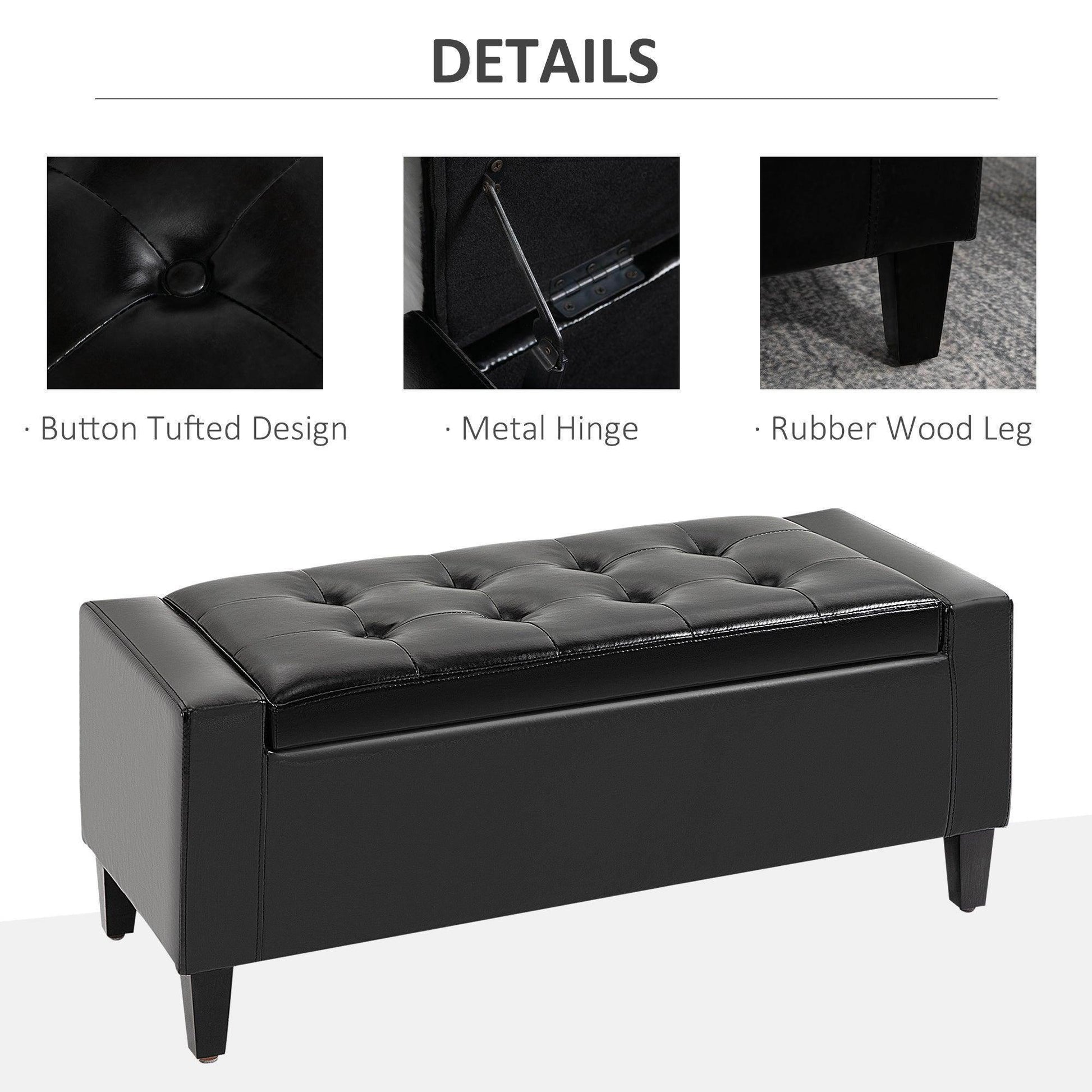 HOMCOM Black Ottoman Storage Bench - 92L x 40W x 40H cm - ALL4U RETAILER LTD