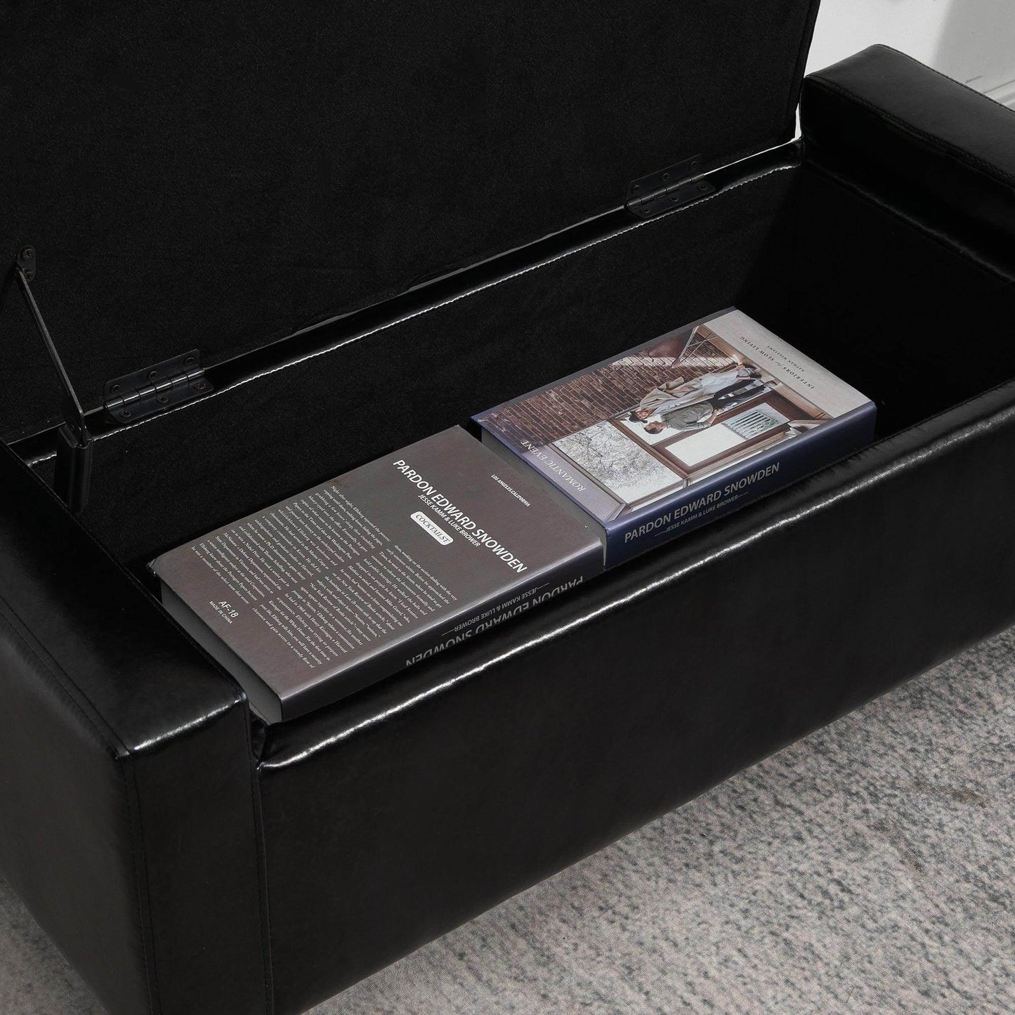 HOMCOM Black Ottoman Storage Bench - 92L x 40W x 40H cm - ALL4U RETAILER LTD