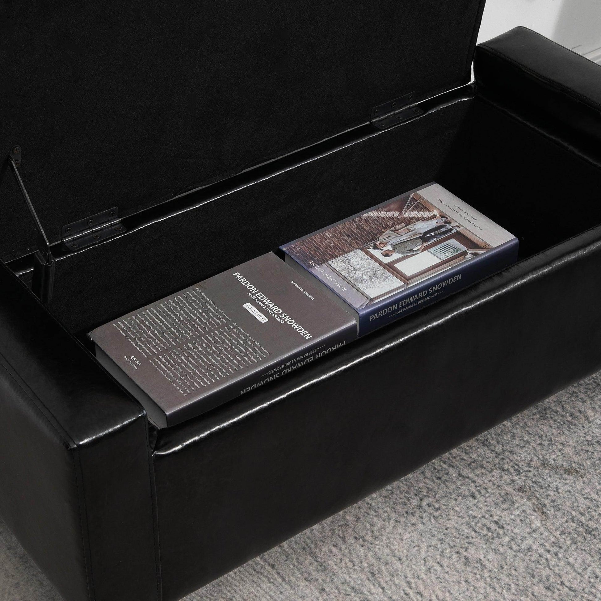 HOMCOM Black Ottoman Storage Bench - 92L x 40W x 40H cm - ALL4U RETAILER LTD