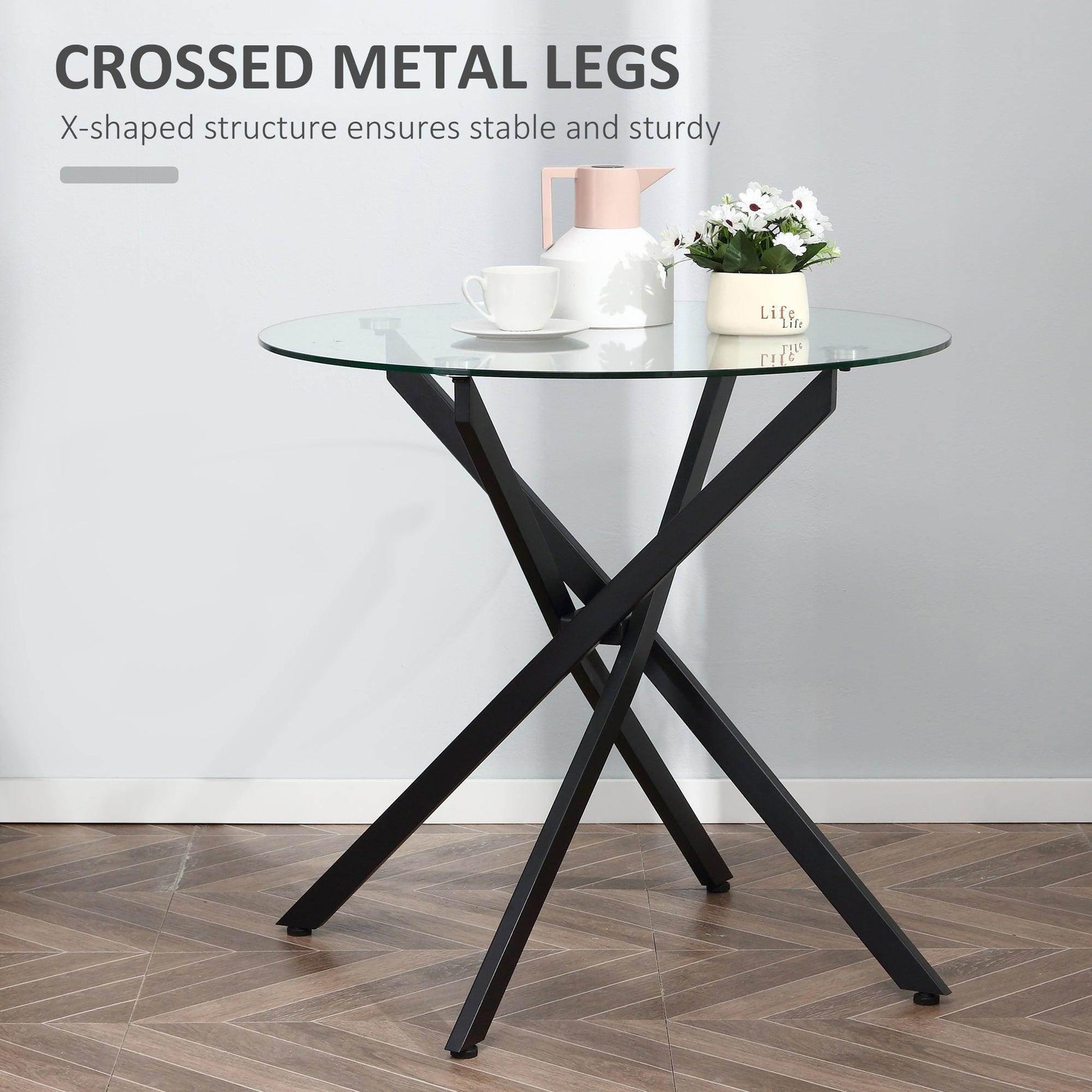 HOMCOM Black Round Glass Top Table - ALL4U RETAILER LTD