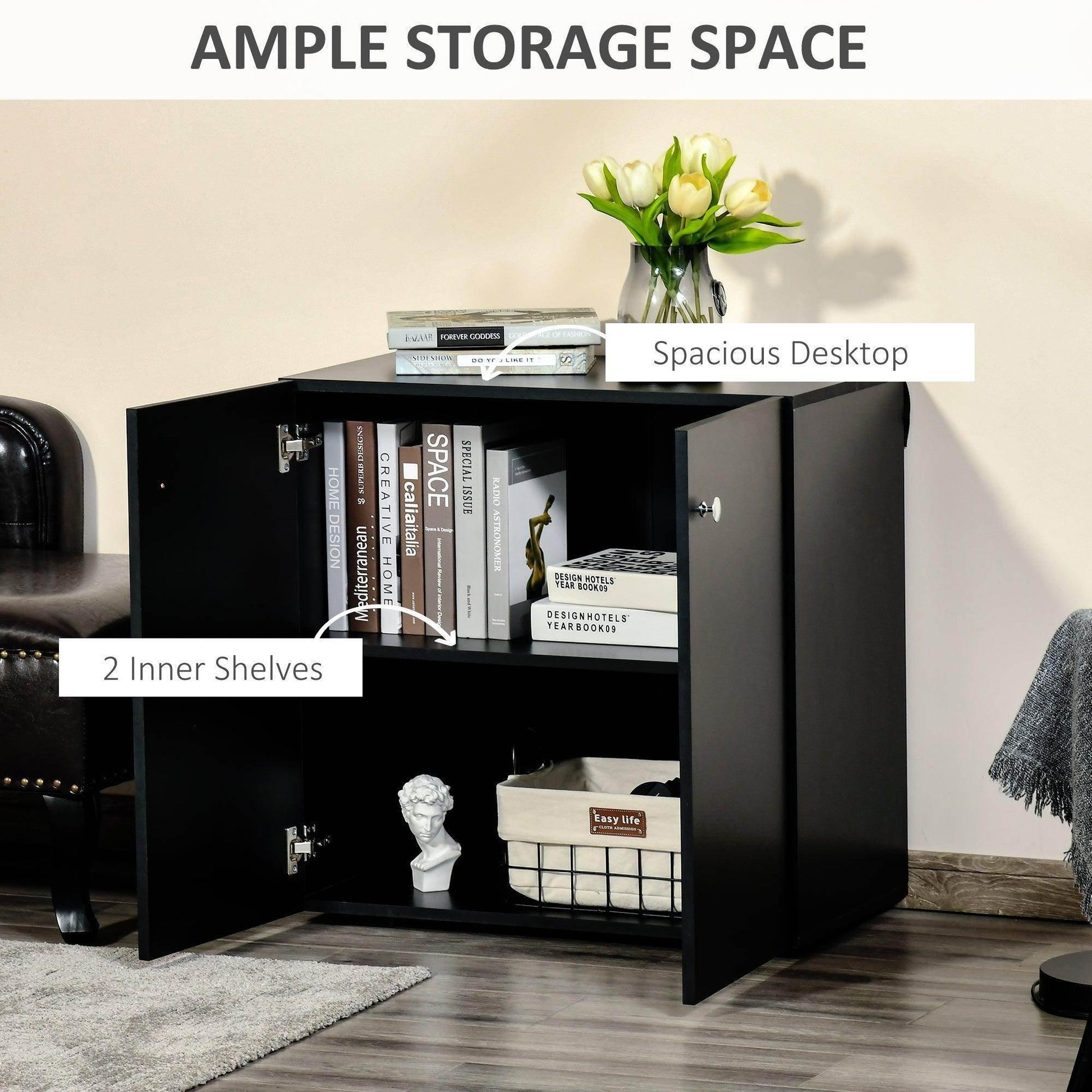 HOMCOM Black Storage Cabinet - Versatile Sideboard with Shelves - ALL4U RETAILER LTD