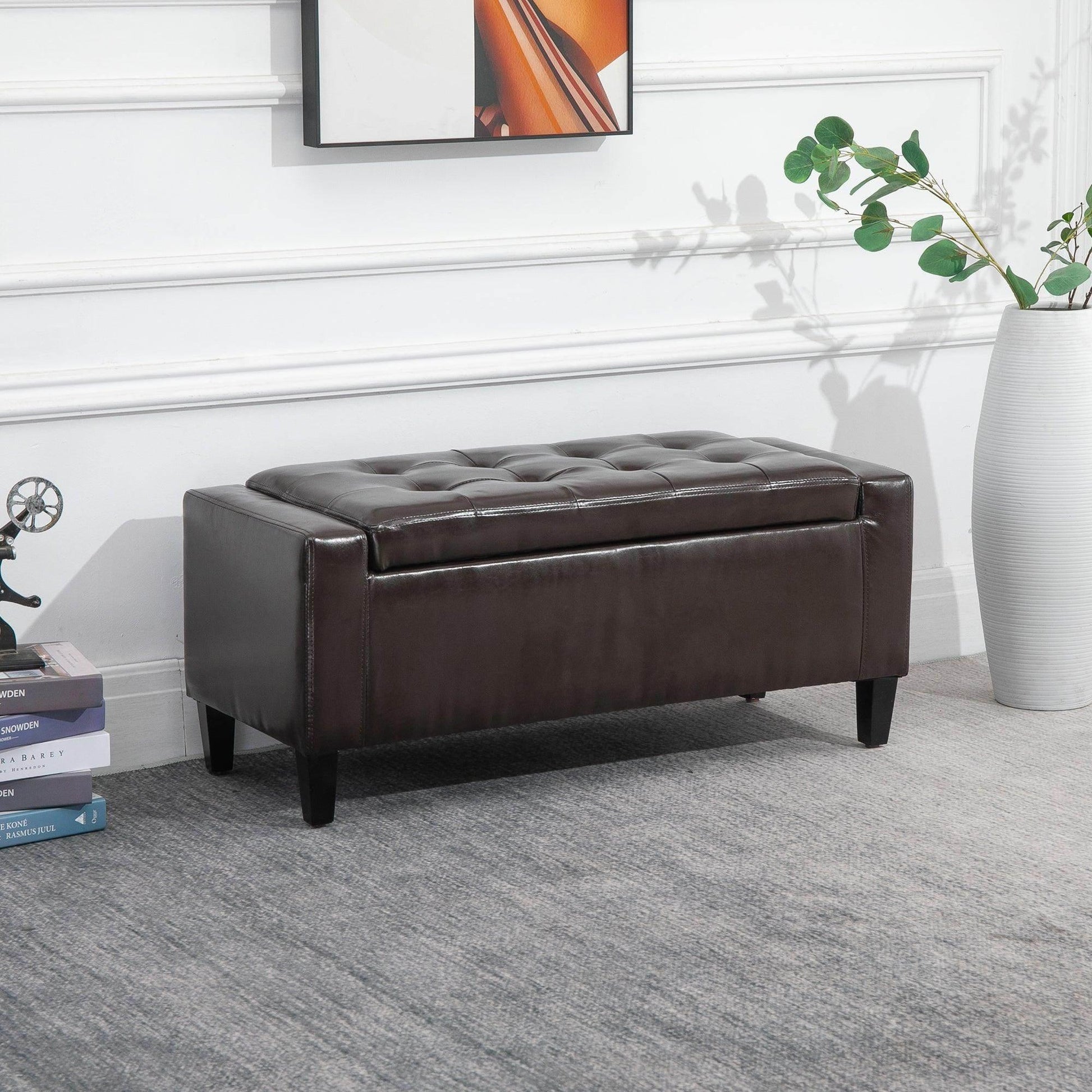 HOMCOM Brown Tufted Ottoman Storage Bench - ALL4U RETAILER LTD
