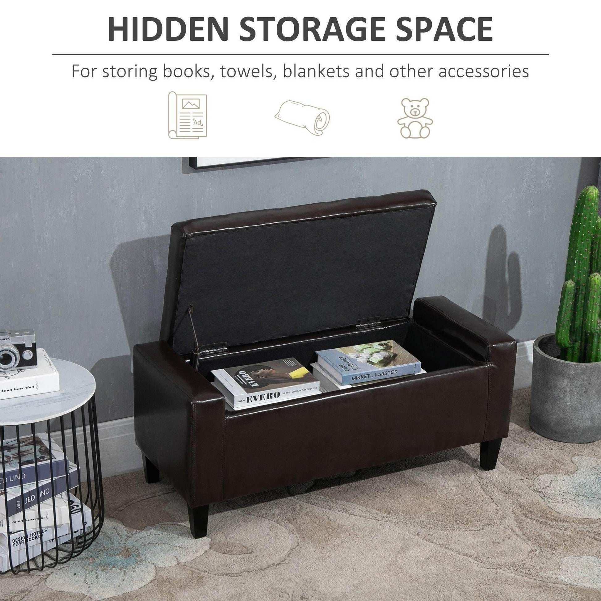 HOMCOM Brown Tufted Ottoman Storage Bench - ALL4U RETAILER LTD