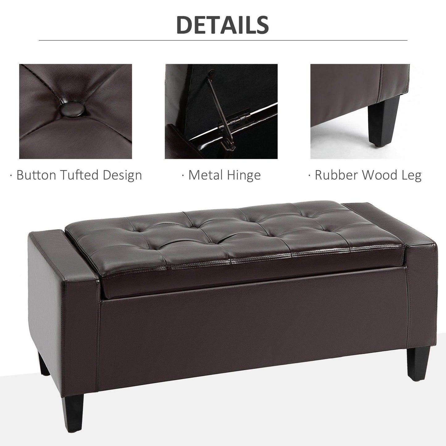 HOMCOM Brown Tufted Ottoman Storage Bench - ALL4U RETAILER LTD