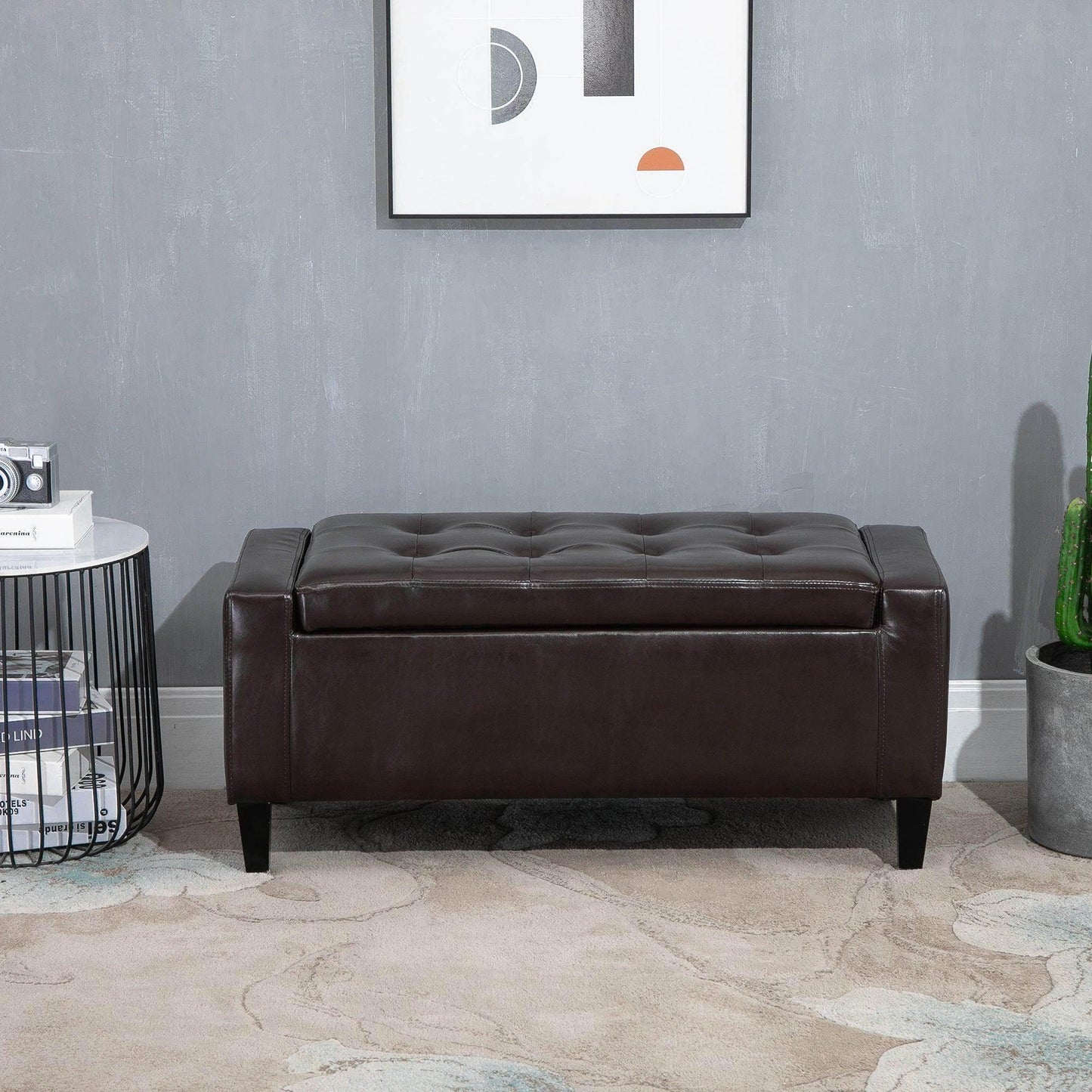 HOMCOM Brown Tufted Ottoman Storage Bench - ALL4U RETAILER LTD