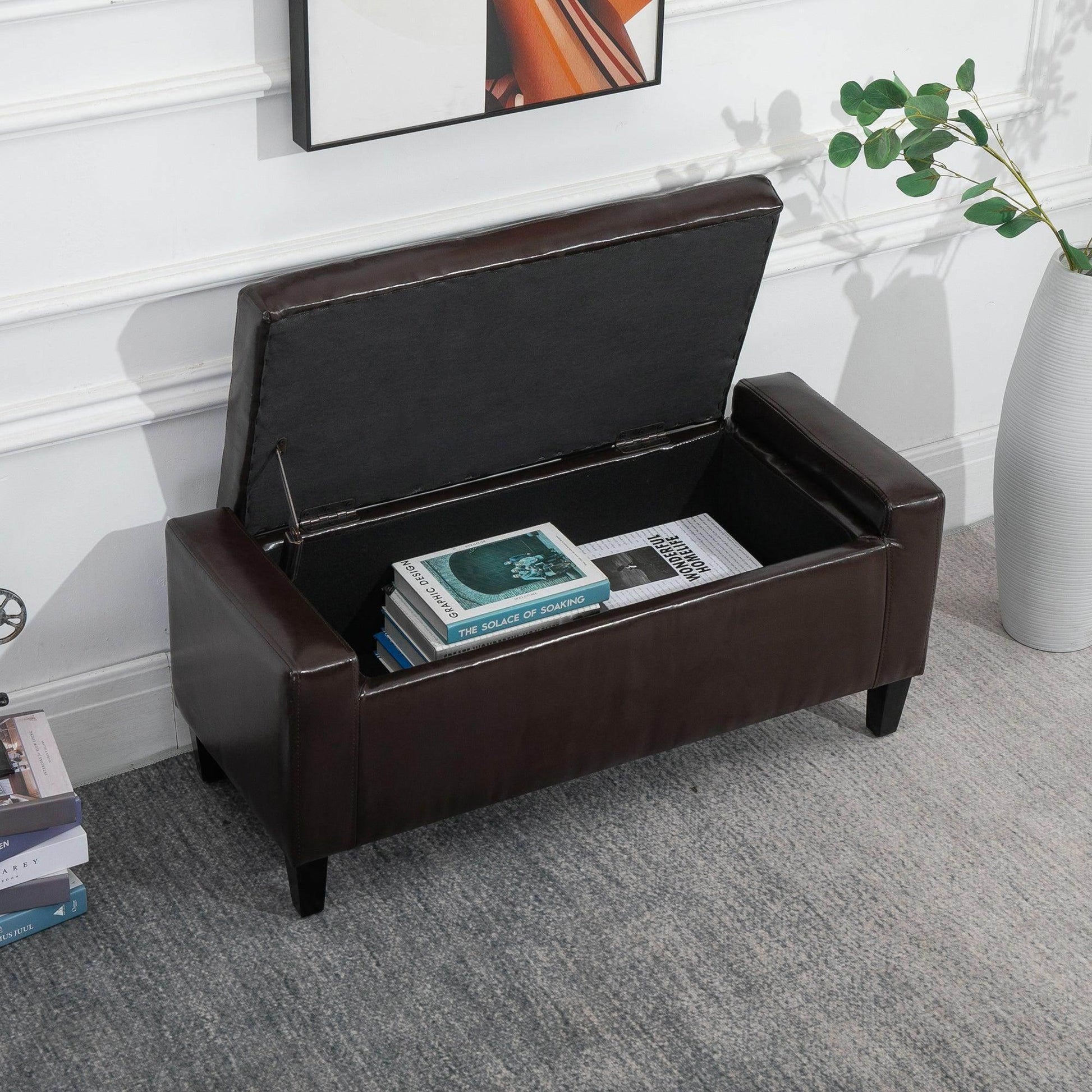 HOMCOM Brown Tufted Ottoman Storage Bench - ALL4U RETAILER LTD