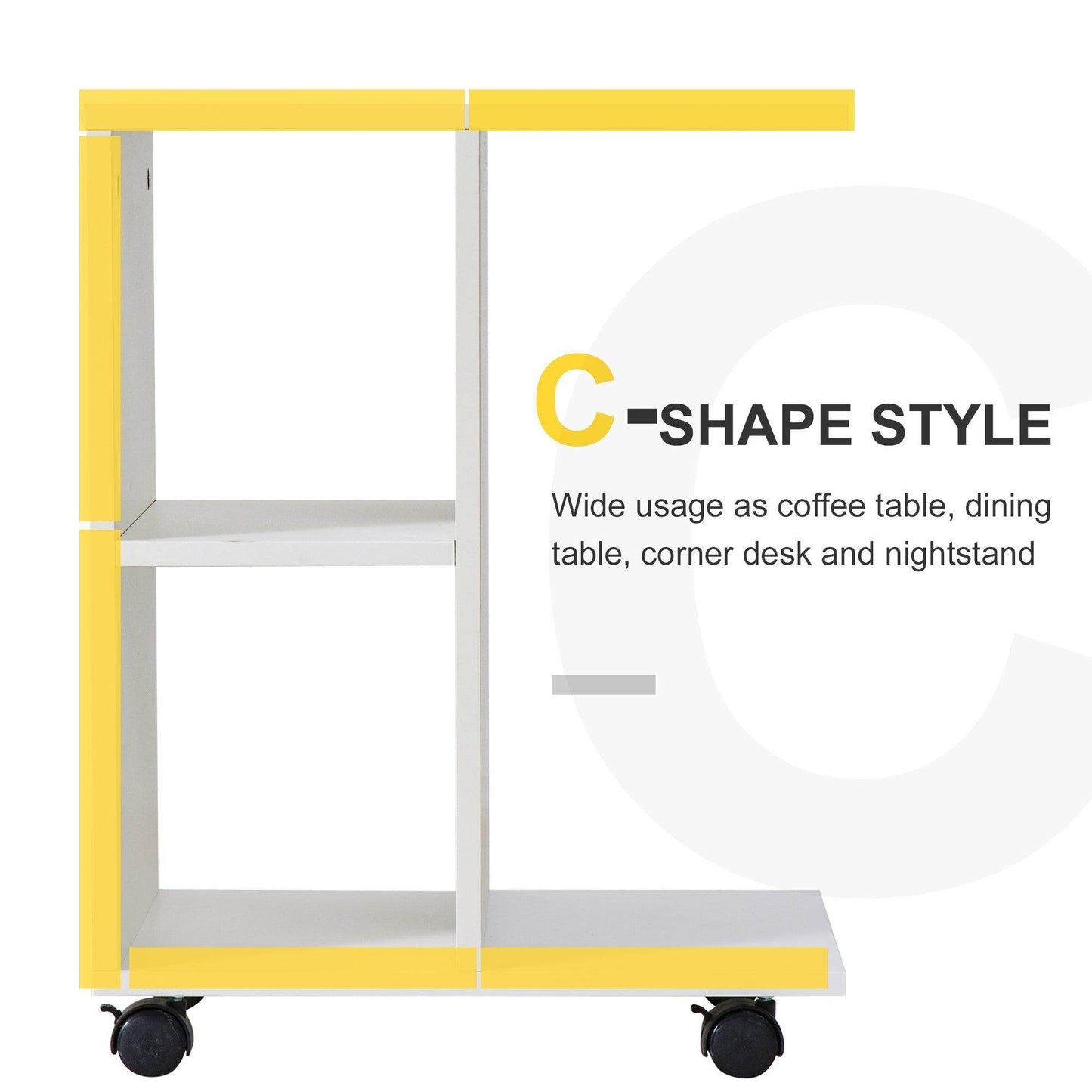 HOMCOM C-Shape Storage Unit with Wheels - White - ALL4U RETAILER LTD