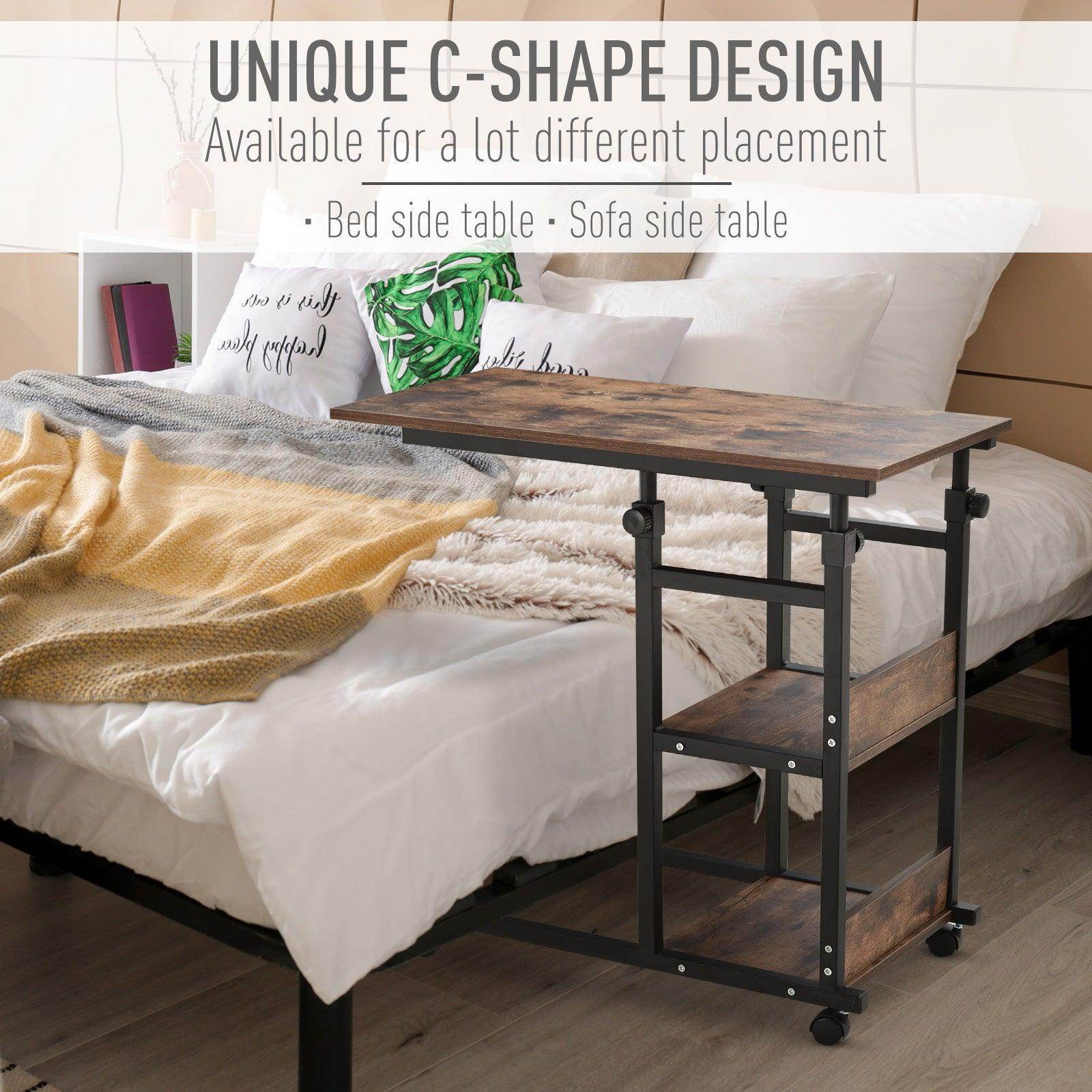 HOMCOM C-Shaped Rolling Side Table with 3-Tier Storage - ALL4U RETAILER LTD