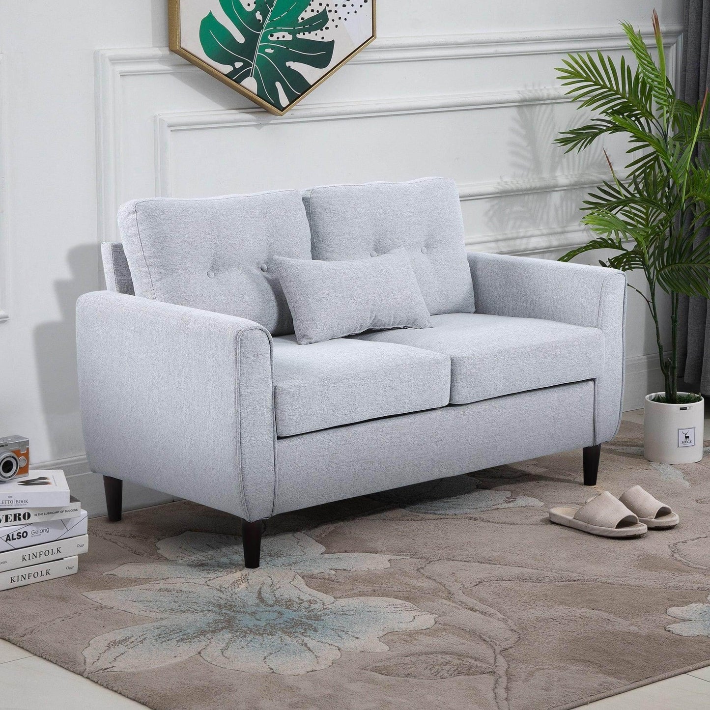 HOMCOM Classy Light Grey Loveseat with Wooden Legs - ALL4U RETAILER LTD