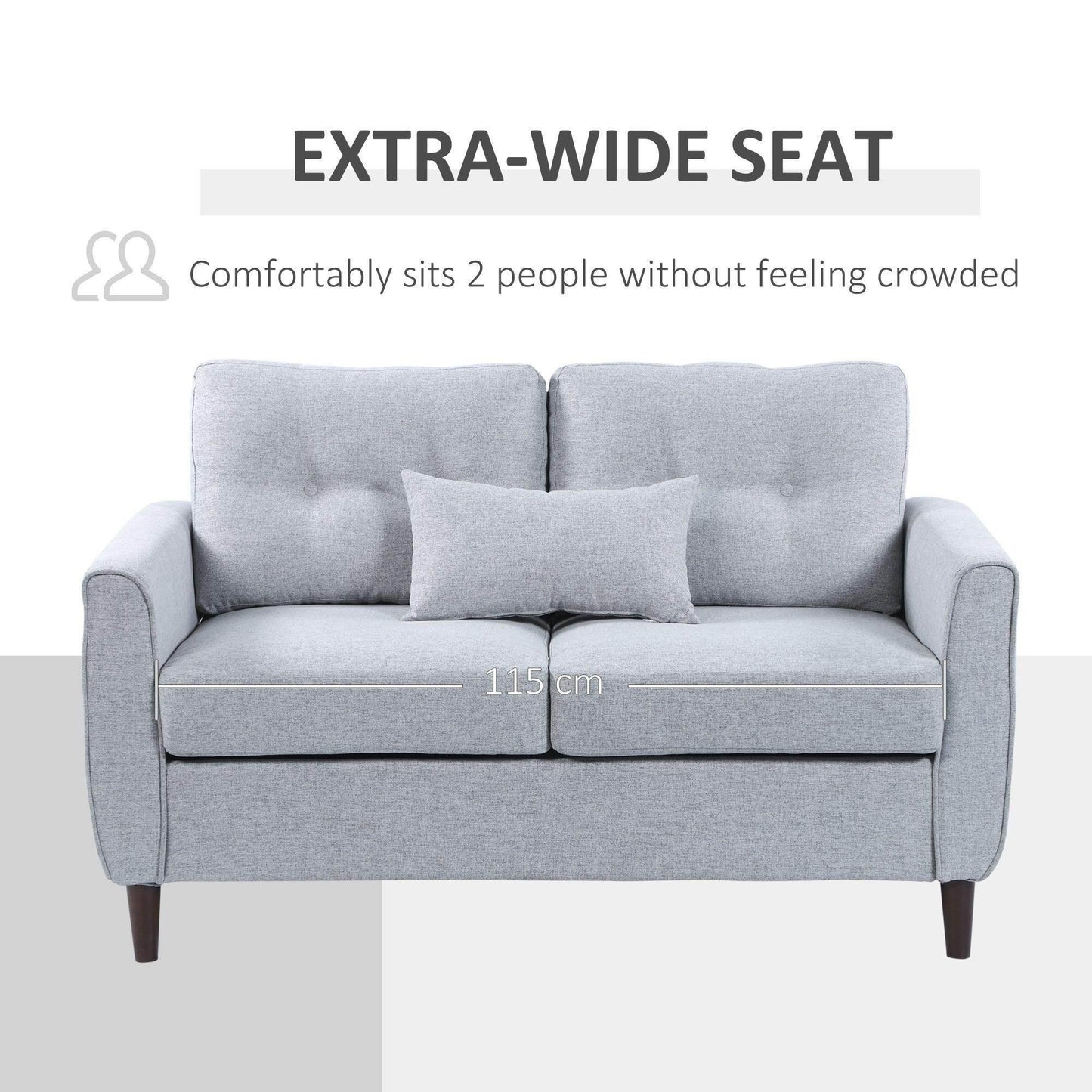 HOMCOM Classy Light Grey Loveseat with Wooden Legs - ALL4U RETAILER LTD